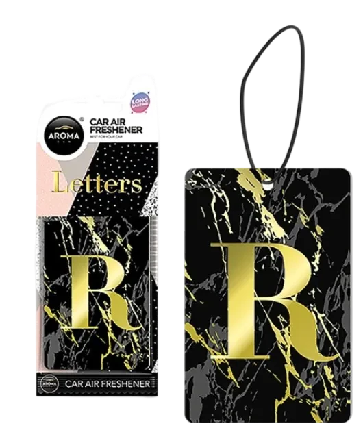 اروما معطر سيارة معلق بتصميم رخامي وحرف R ذهبي