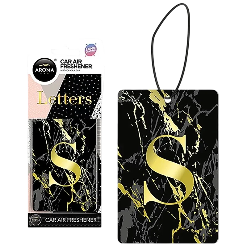 اروما معطر سيارة معلق بحرف S رخامي ذهبي