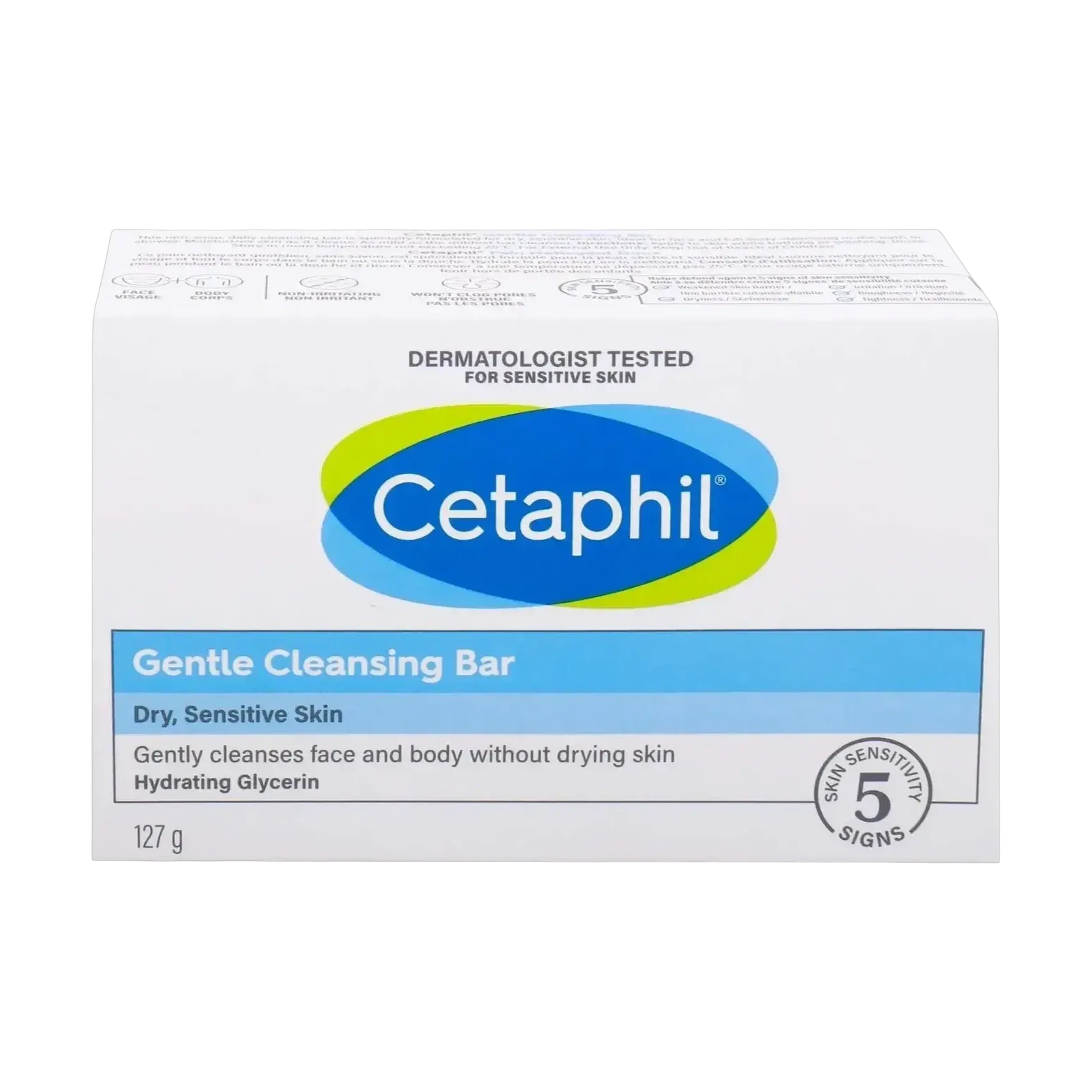 Cetaphil Gentle Cleansing Bar 127g formulated for dry and sensitive skin