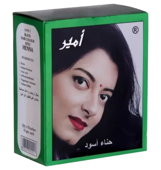 اميرز حناء سوداء لصبغ الشعر بتركيبة الحناء علبة 6 اكياس 10 جم لكل كيس
