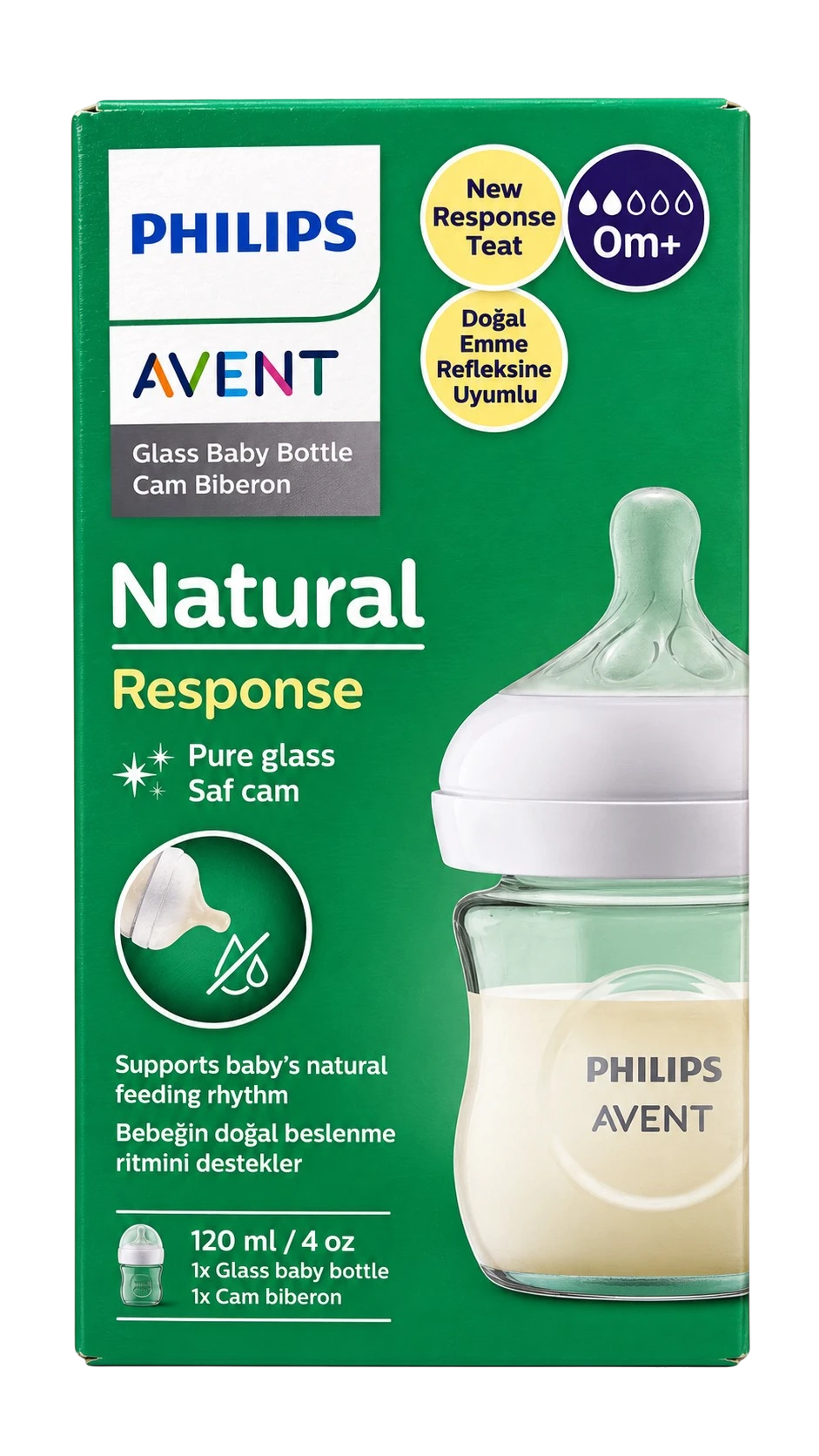 Philips Avent Natural Glass Feeding Bottle with a soft breast-like nipple for newborns