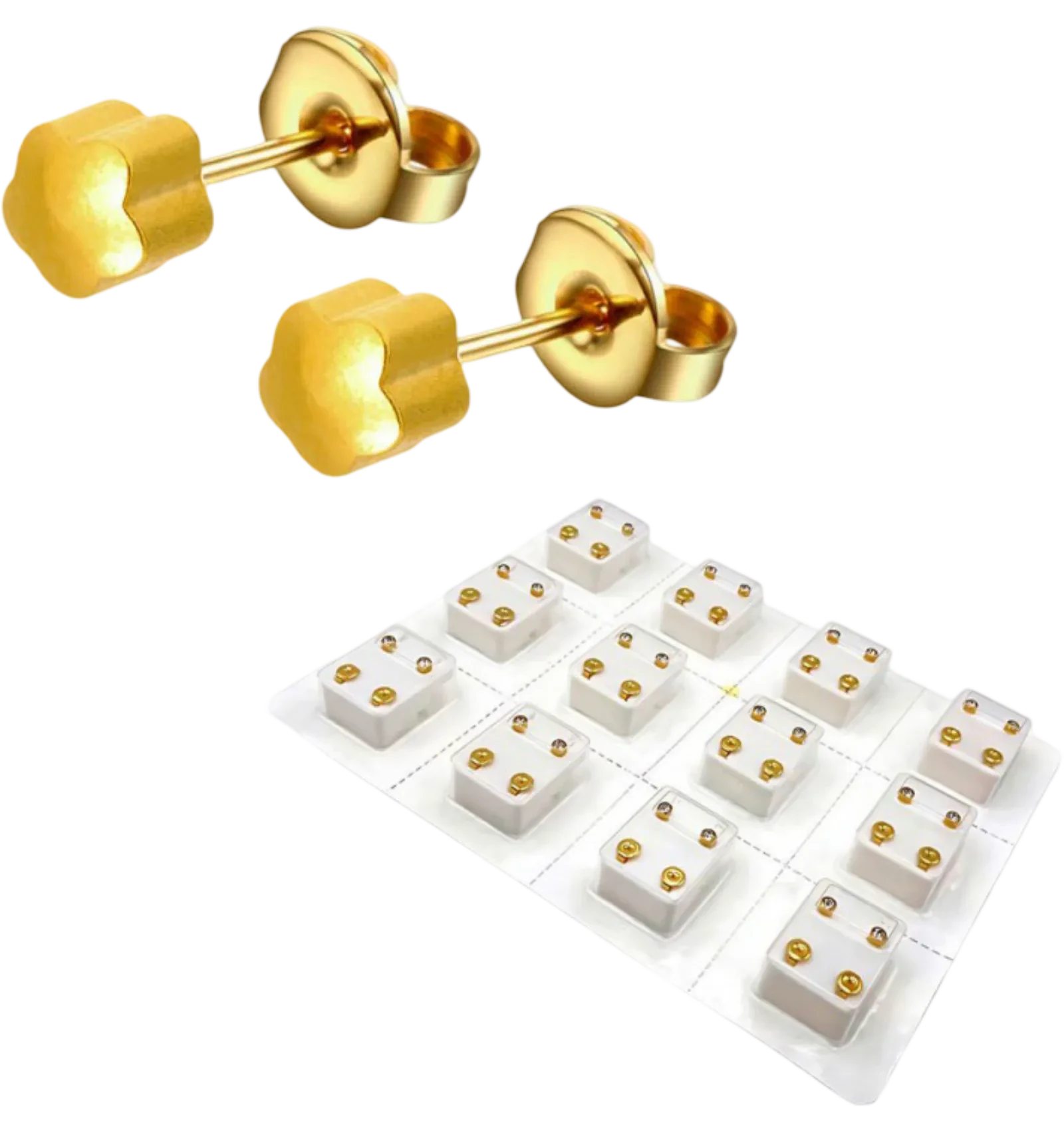 Caflon medical earrings in gold tone for ear piercing 12 pieces