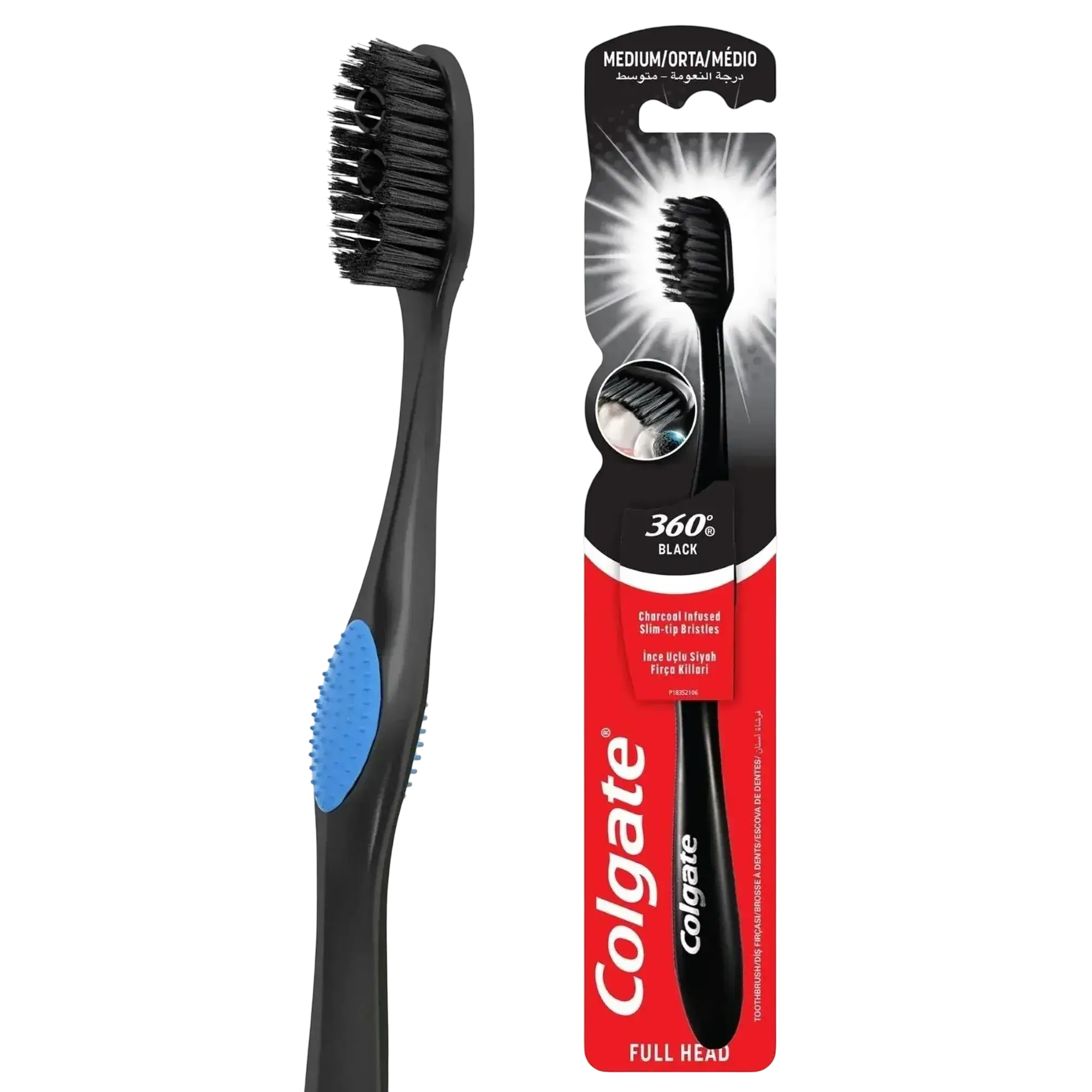 Colgate Charcoal Infused Medium 360 Black Toothbrush with soft grip