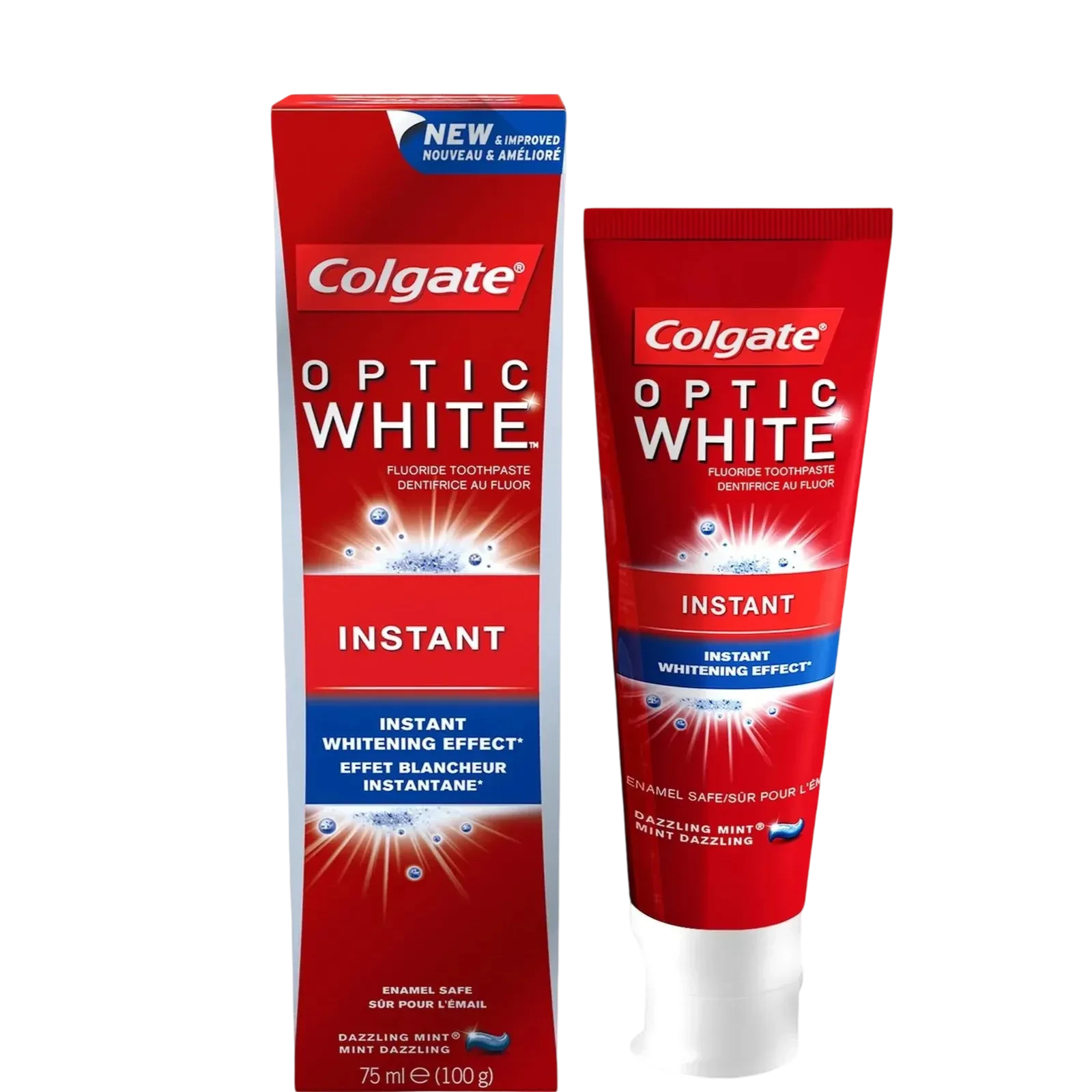 Colgate Optic White Instant Whitening Toothpaste 75ml with dazzling mint flavor