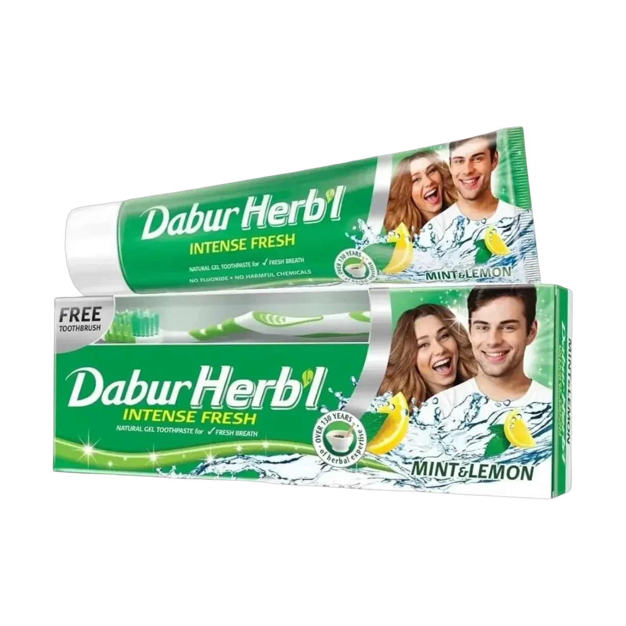 Dabur Herbal Intense Fresh Mint and Lemon Toothpaste 150g with free toothbrush