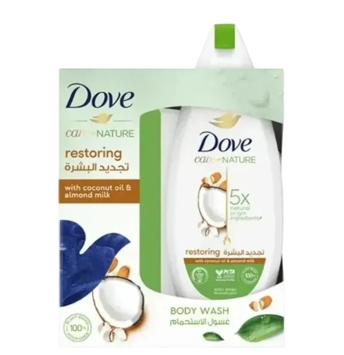 غسول جسم دوف بزيت جوز الهند واللوز + ليفة 250 مل