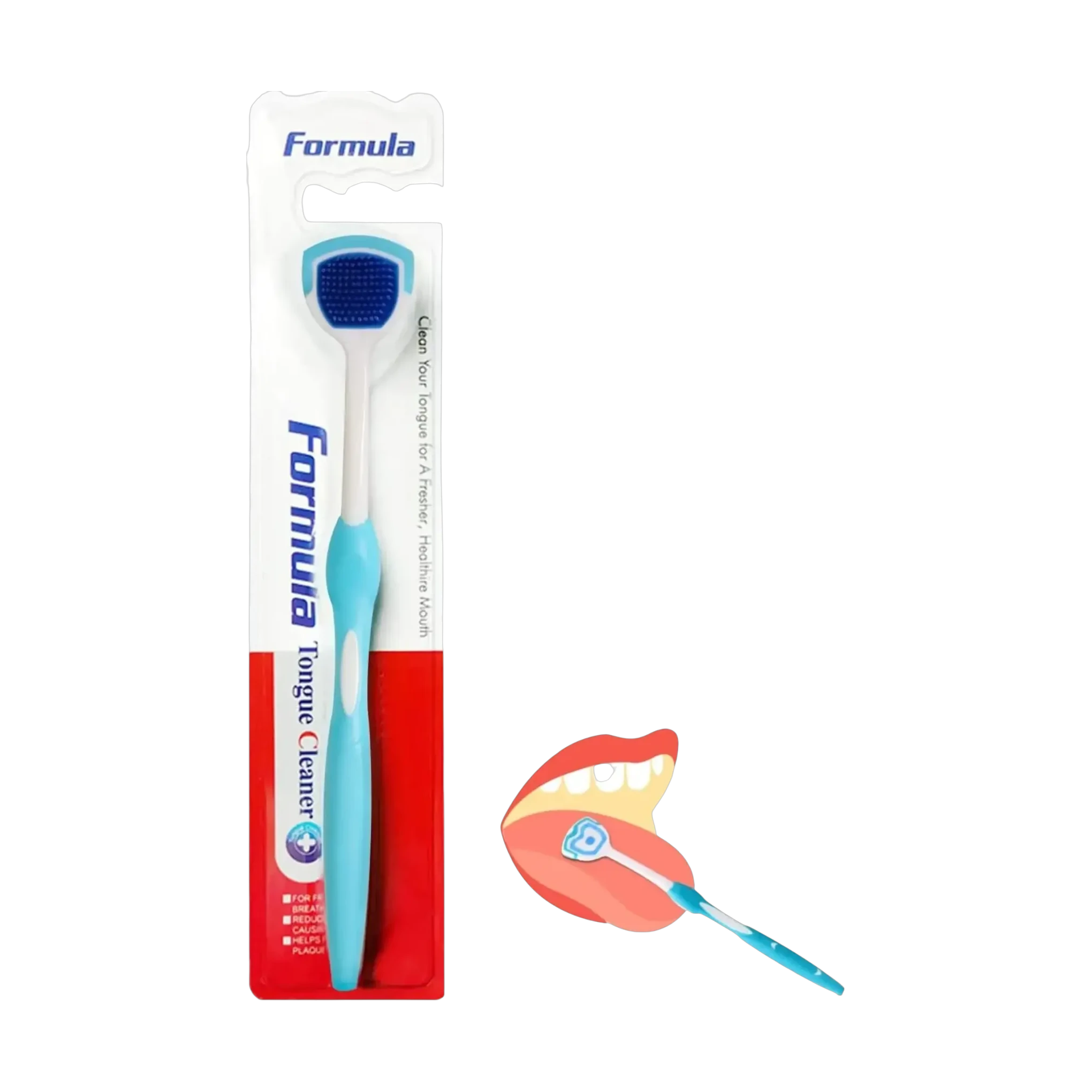 Formula soft tongue cleaner brush with turquoise handle for fresher breath