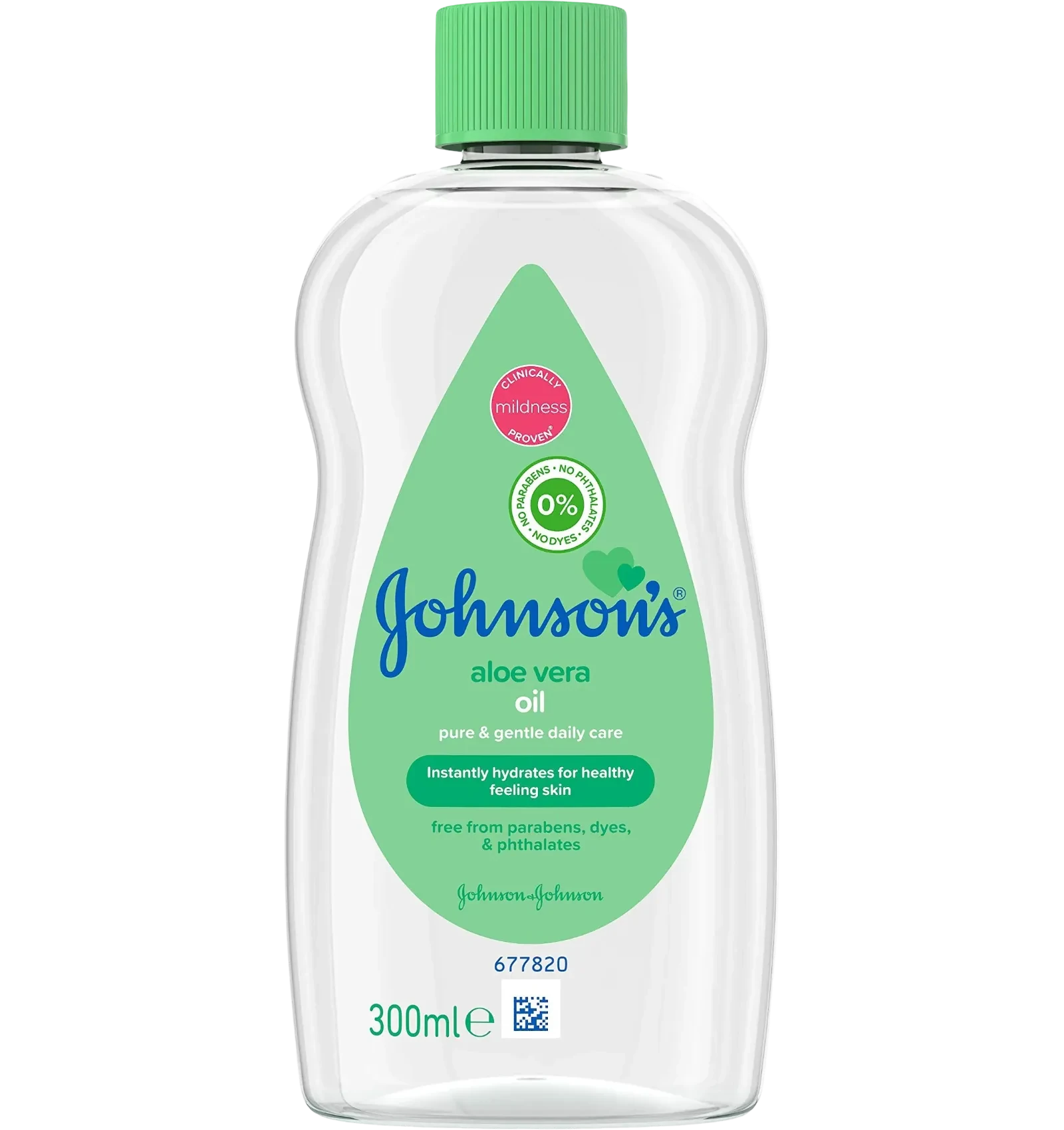 Johnson's Aloe Vera Baby Oil gently moisturizes skin in a 300ml bottle