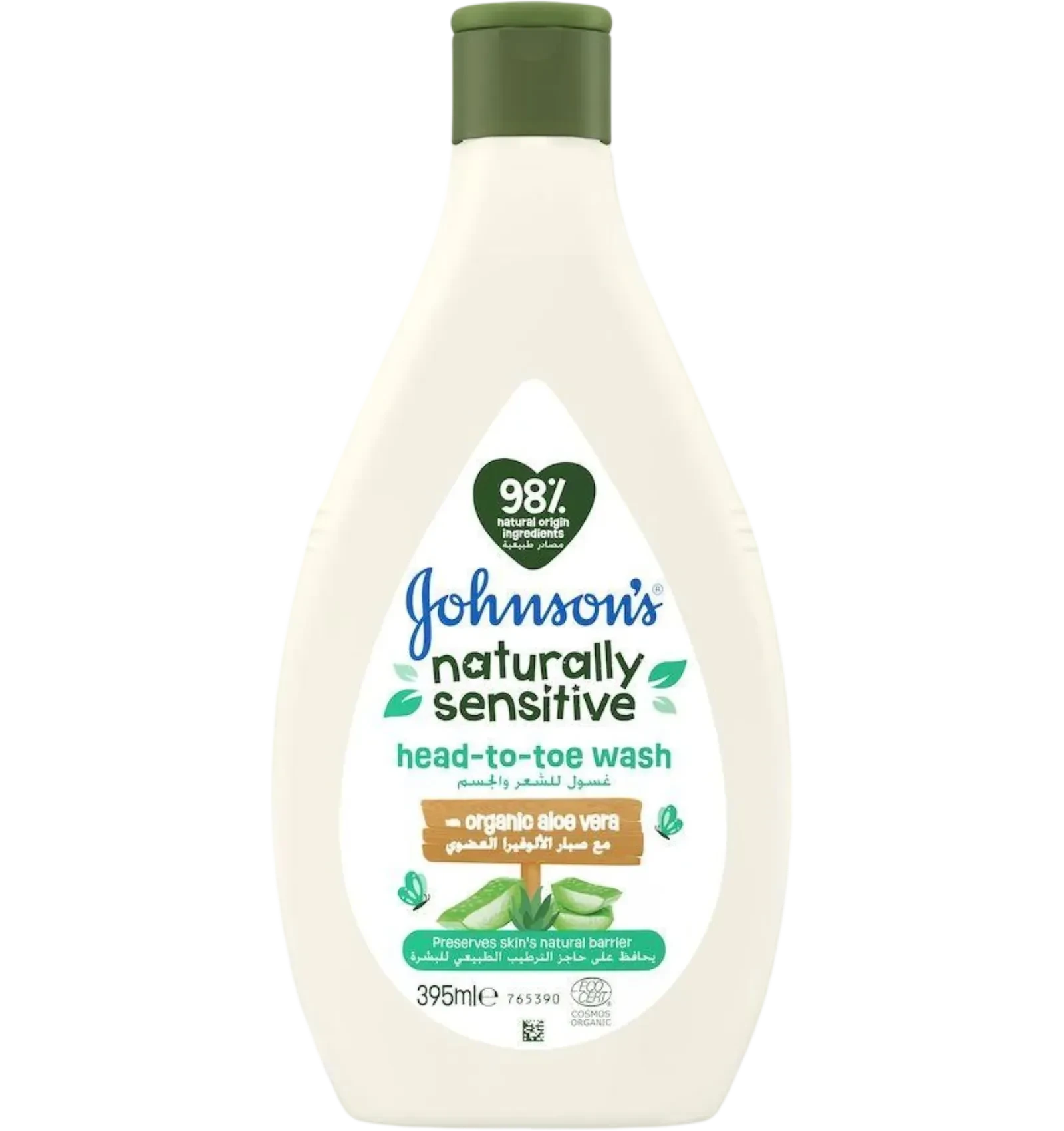 Johnson's Naturally Sensitive Head-to-Toe Wash with organic aloe vera for delicate skin 395ml
