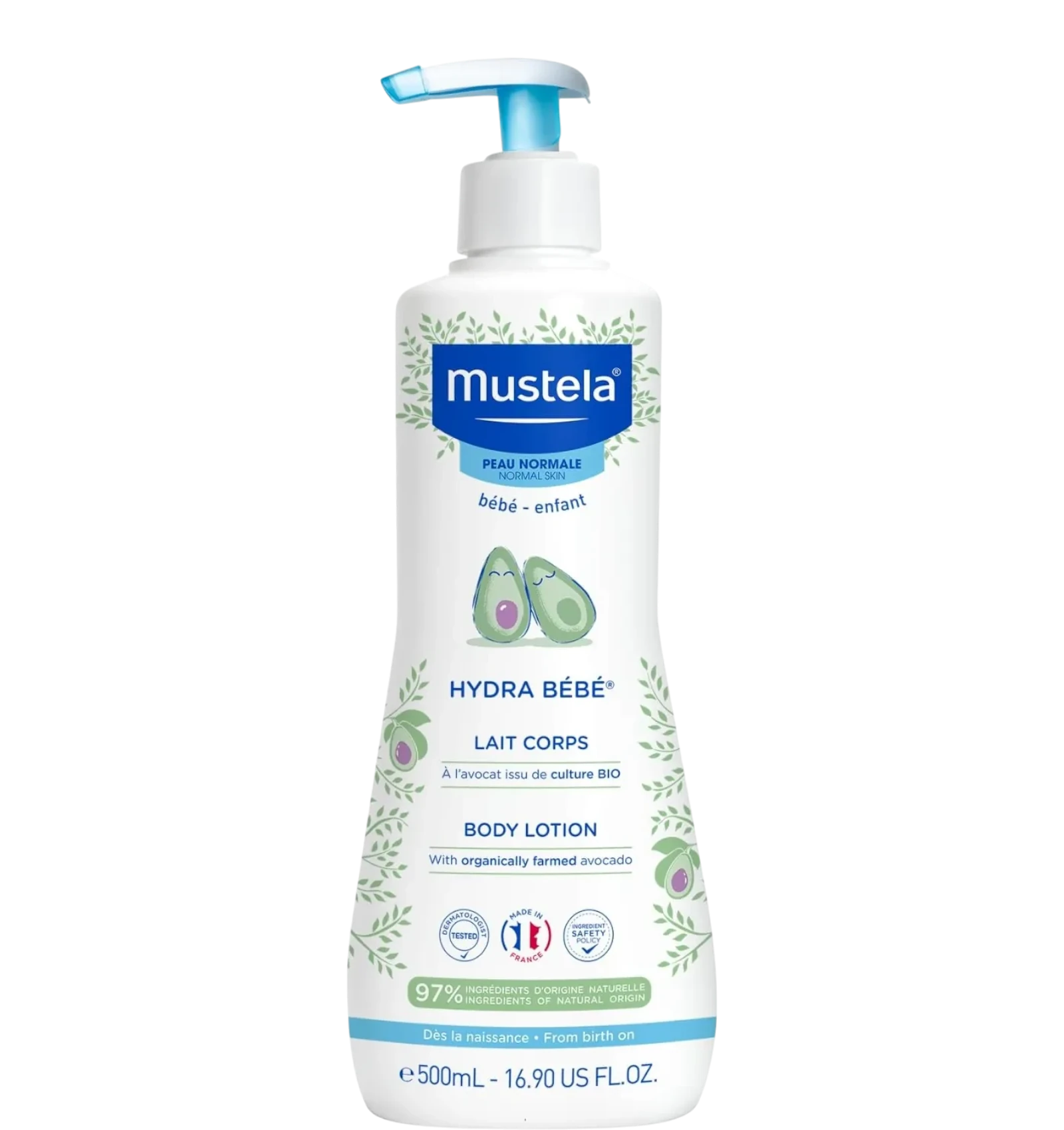 Mustela Hydra Bébé Body Lotion for babies in a 500ml pump bottle