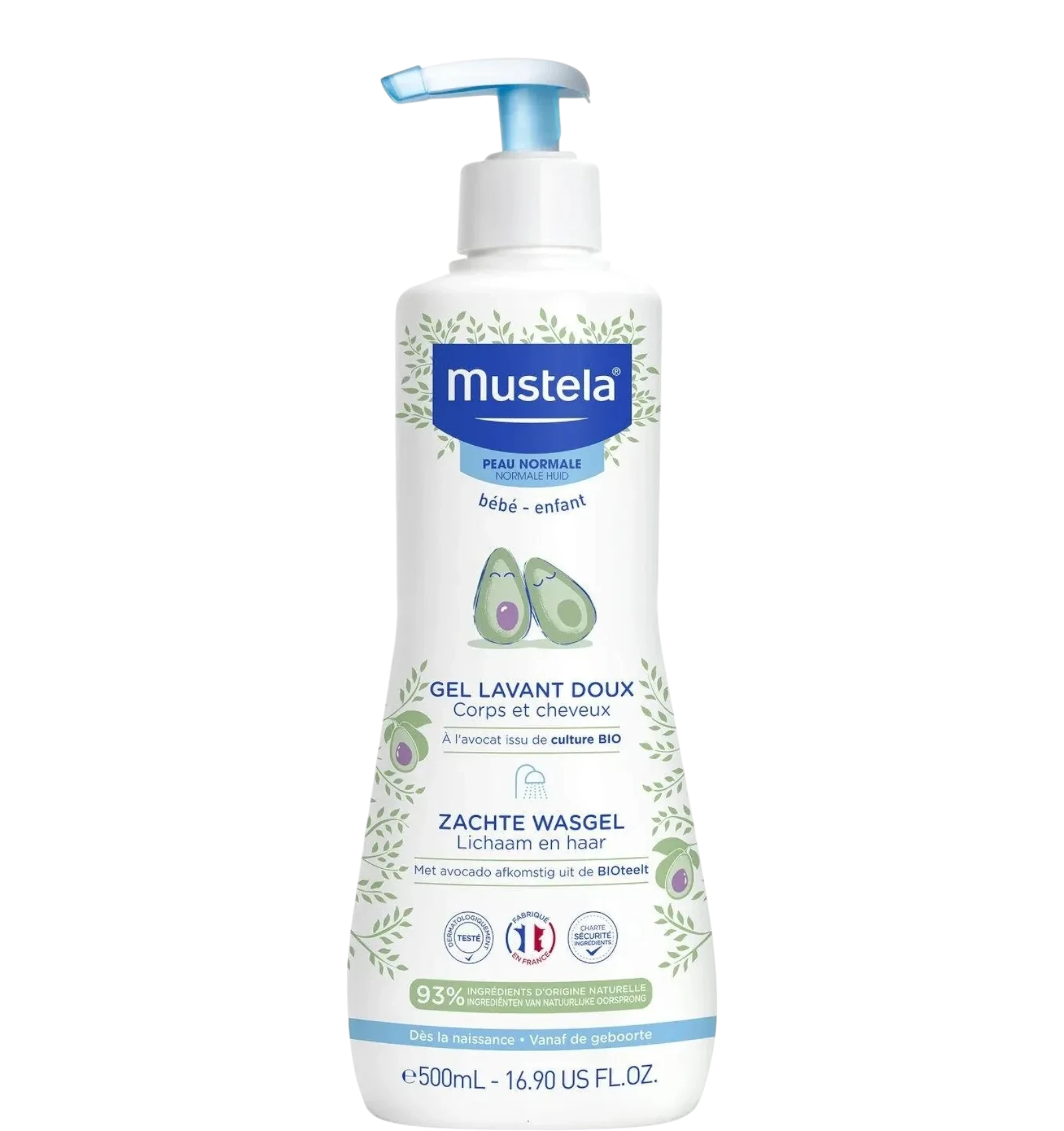 Mustela Gentle Cleansing Gel for babies in a 500ml pump bottle for daily bath time