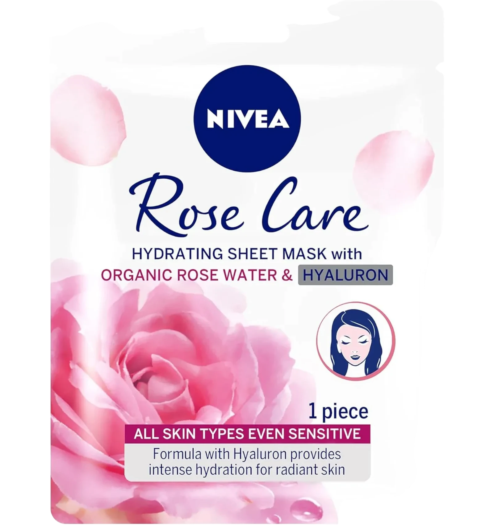 Nivea Rose Care hydrating sheet mask with organic rose water and hyaluron