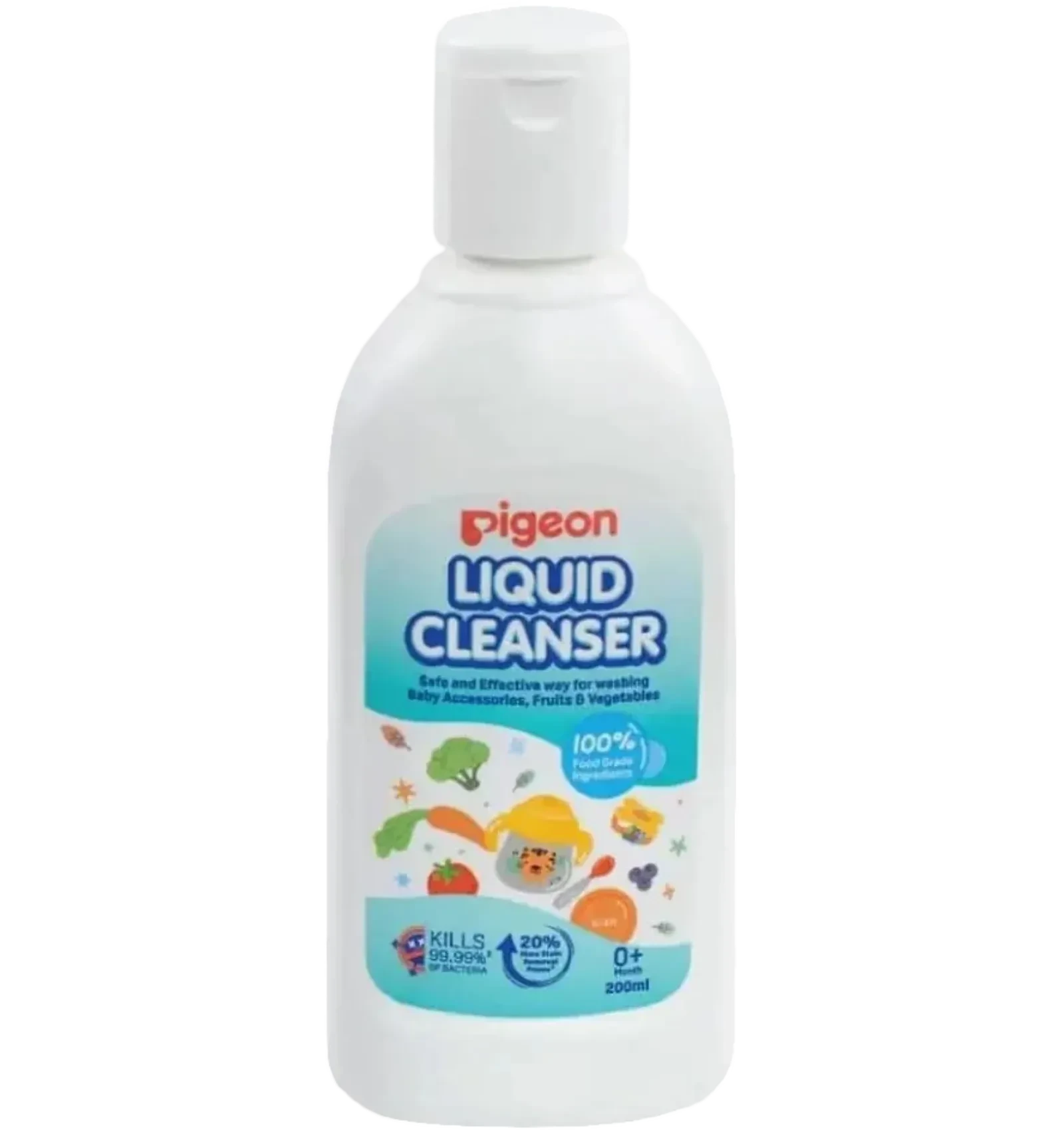Pigeon Liquid Cleanser washes baby bottles and fresh produce safely in 200ml