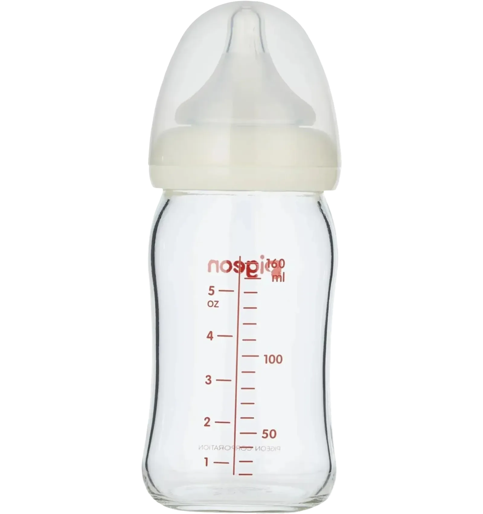 Pigeon Softouch Glass Feeding Bottle features a soft silicone nipple 160 ml