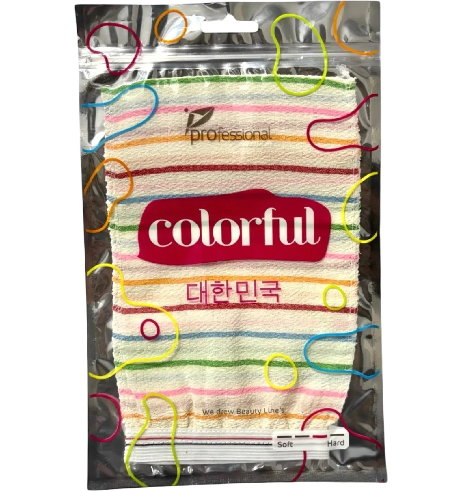 Colorful Korean-style exfoliating loofah mitt for gentle skin care