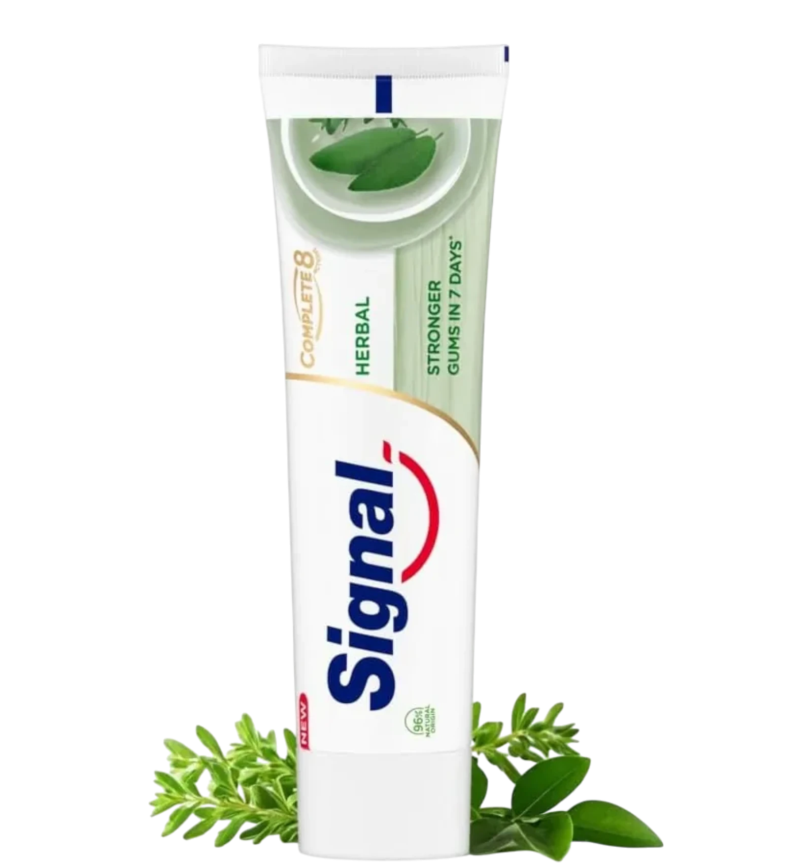 Signal Complete 8 Herbal toothpaste strengthens gums with natural sage extract