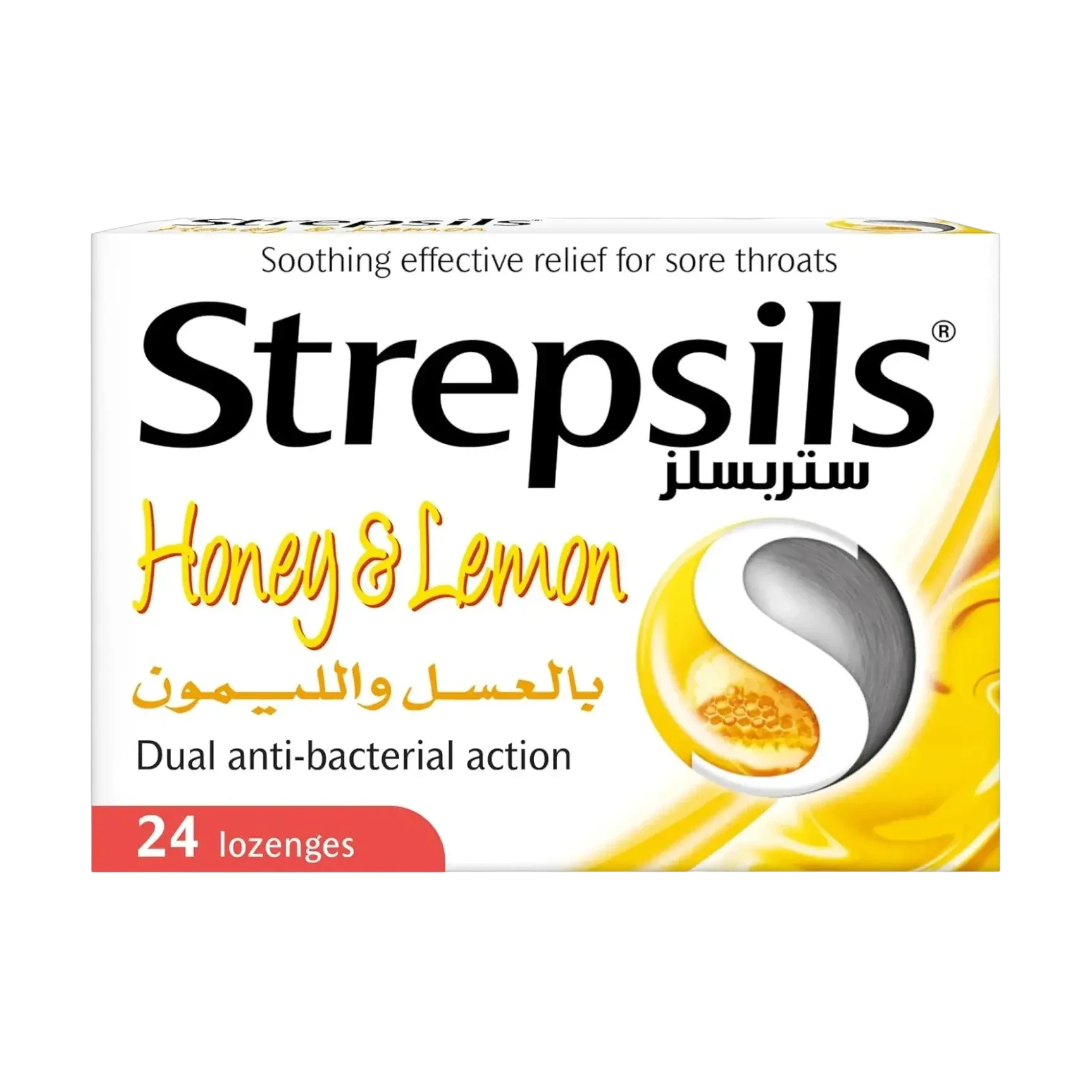 Strepsils Honey Lemon lozenges soothe sore throat symptoms 24 pieces