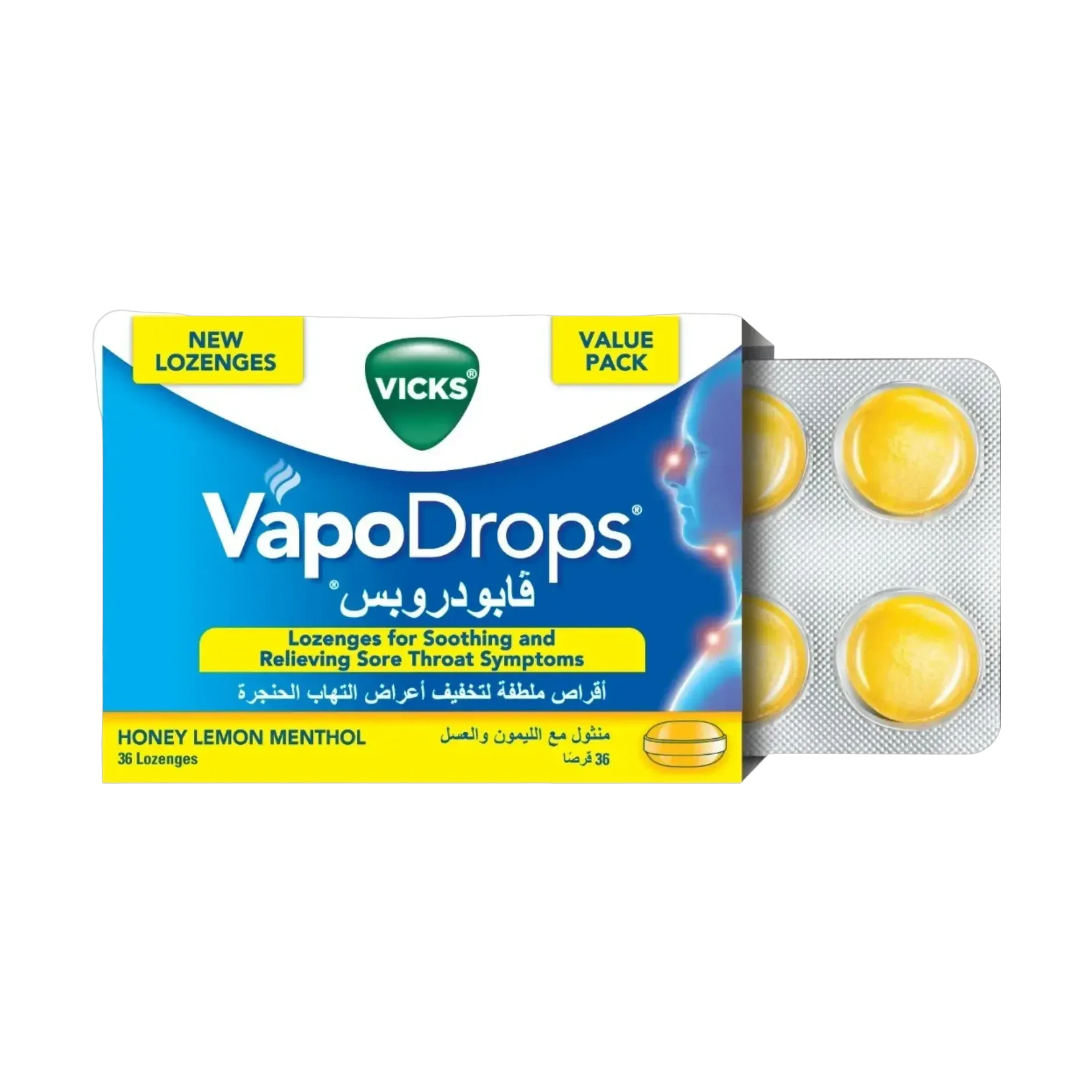 Vicks VapoDrops honey lemon menthol lozenges soothe a sore throat 36 pieces