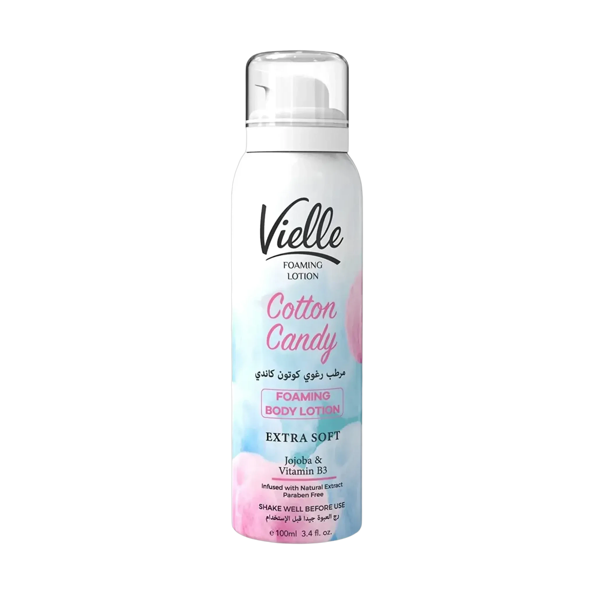 Vielle Cotton Candy Foaming Body Lotion moisturizes skin with jojoba and vitamin B3 100ml