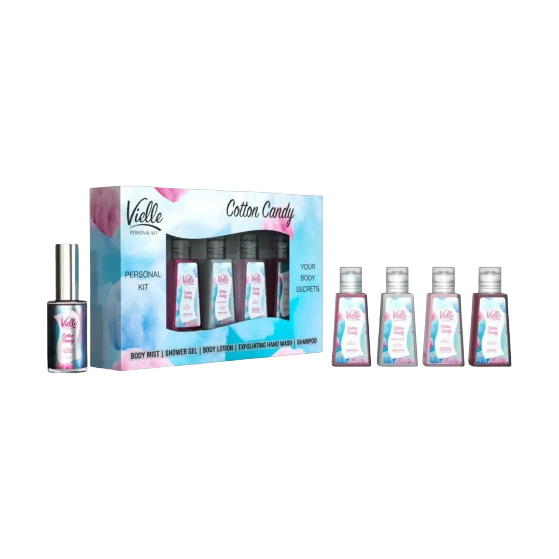 Vielle Cotton Candy Personal Care Kit brings a sweet scent for body and hair 15ml