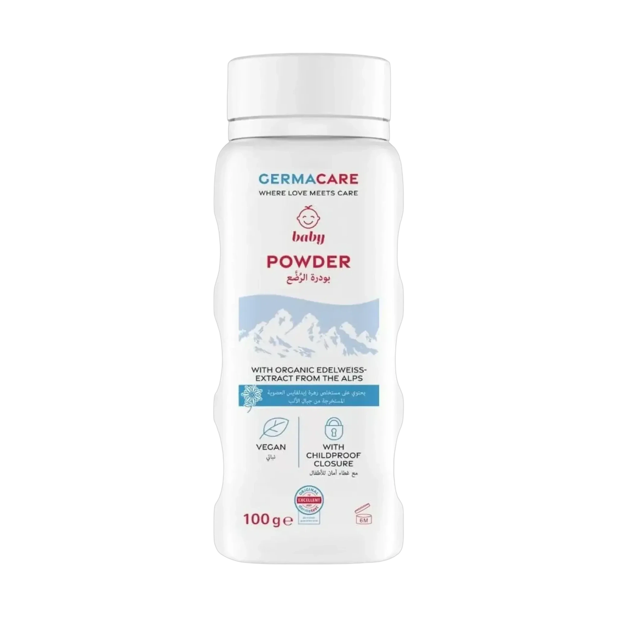 Germacare Baby Powder with a vegan formula keeps skin dry and soft 100g