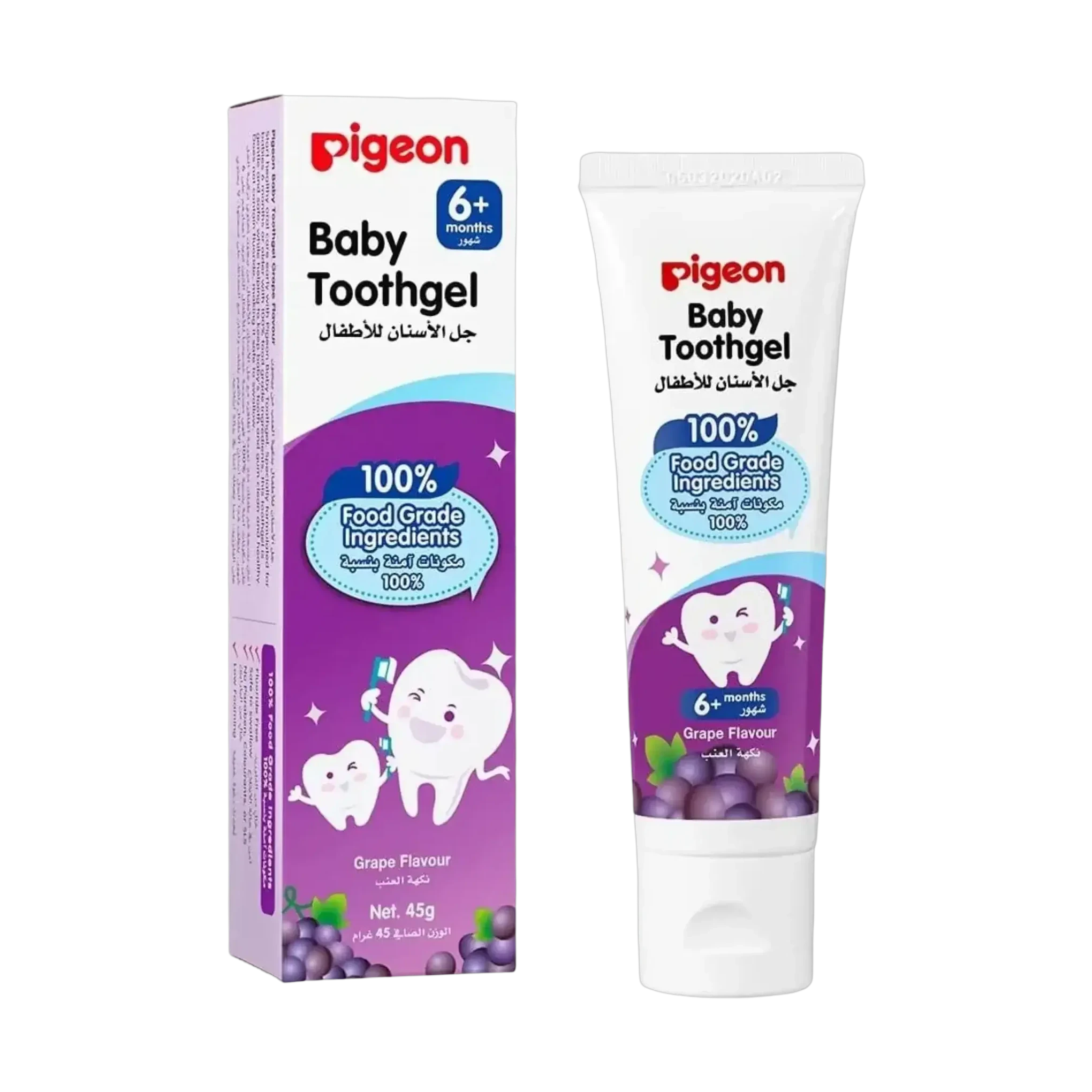 Pigeon Baby Toothgel offers a gentle grape flavor for children aged six months and up