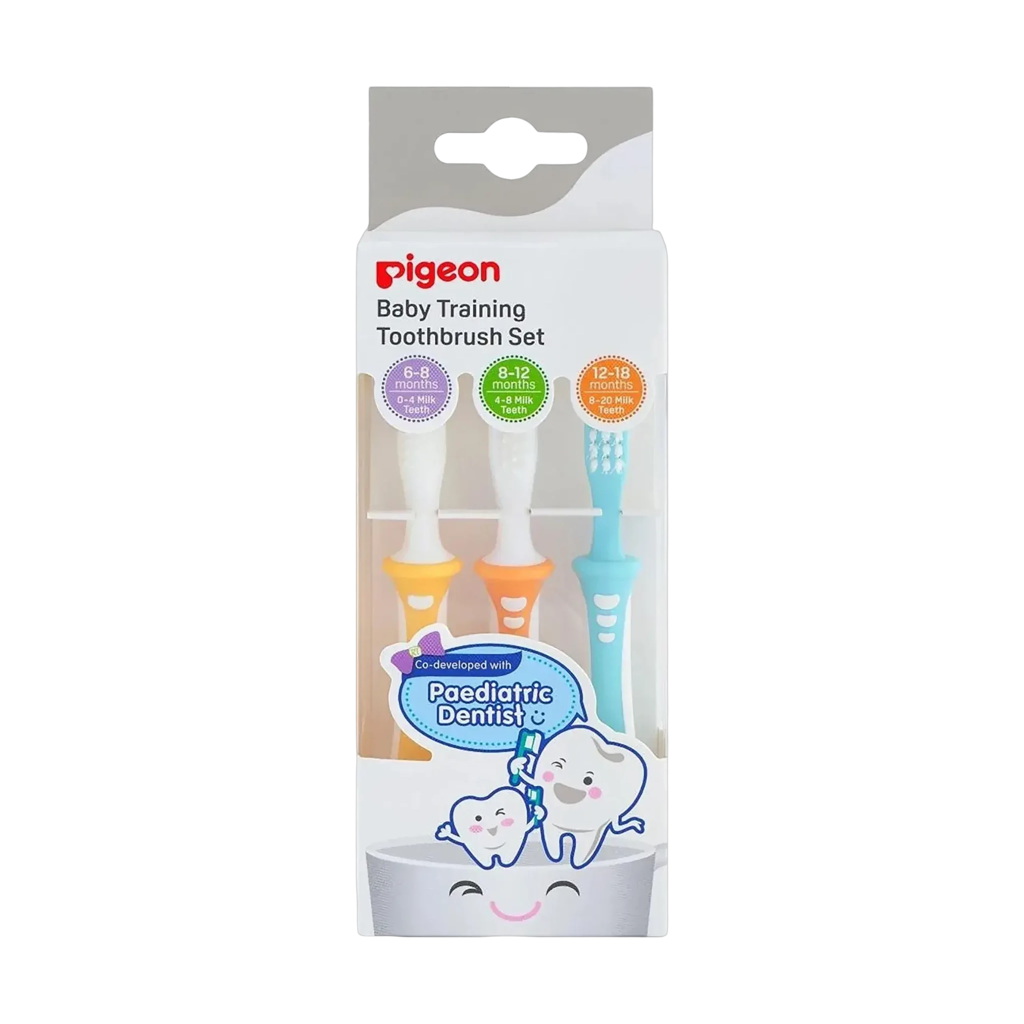 Pigeon Baby Training Toothbrush Set offers three stages for growing children
