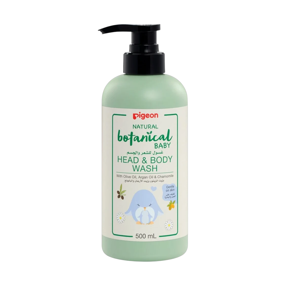 Pigeon Natural Botanical Head And Body Wash in a green pump bottle 500ml