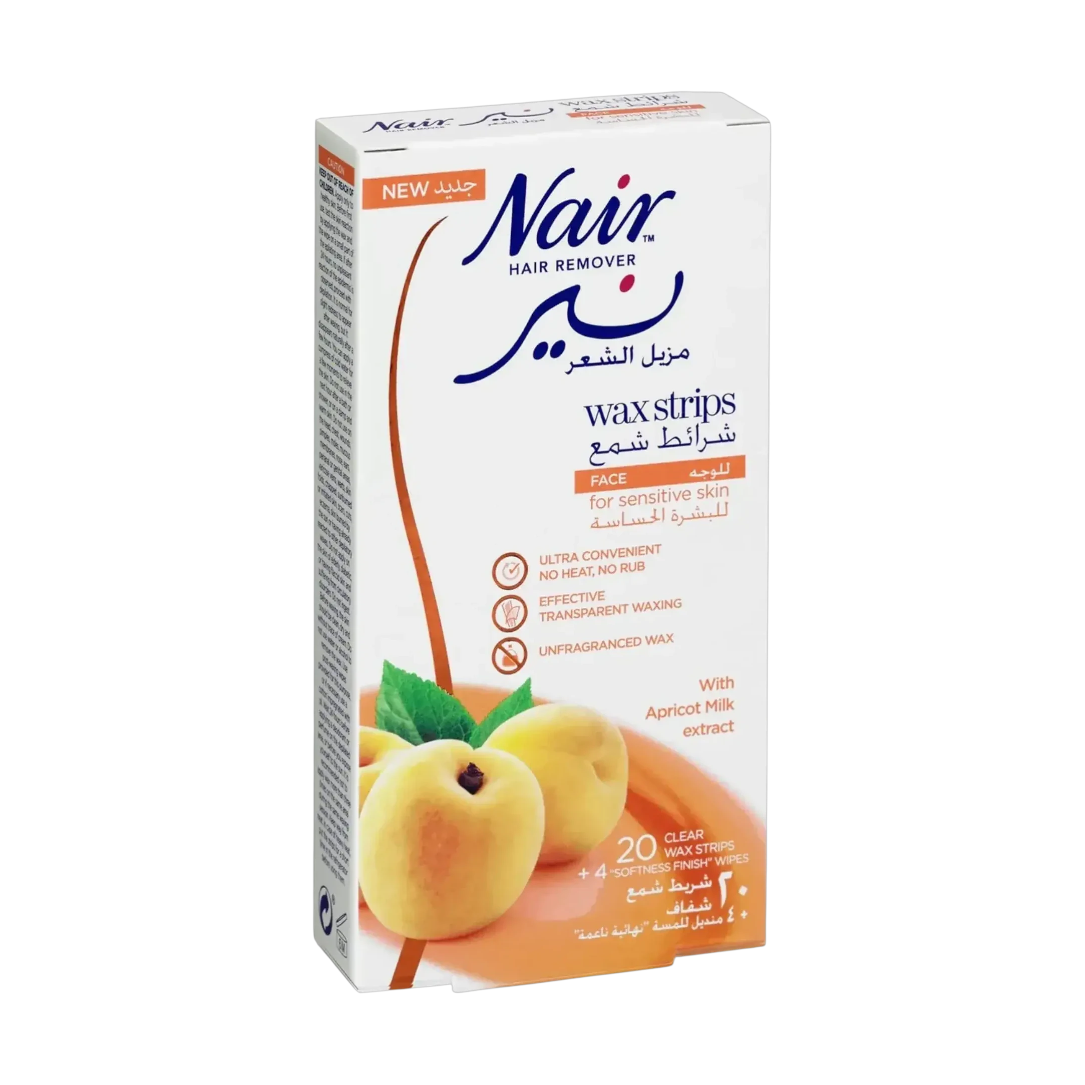 Nair Facial Wax Strips with apricot extract designed for sensitive skin areas