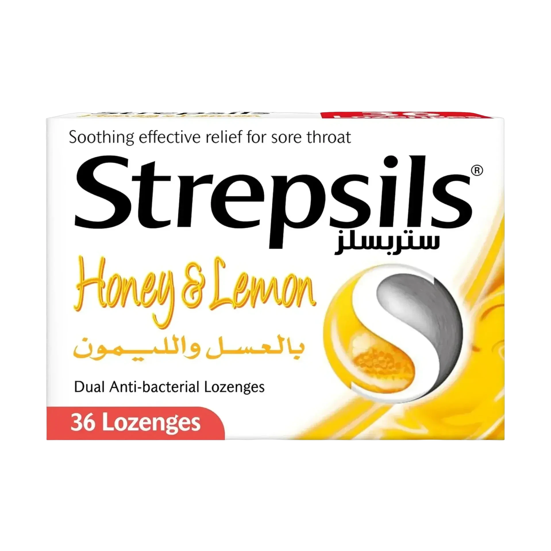 Strepsils Honey Lemon Lozenges soothe sore throat irritation with dual anti-bacterial action 36 pieces