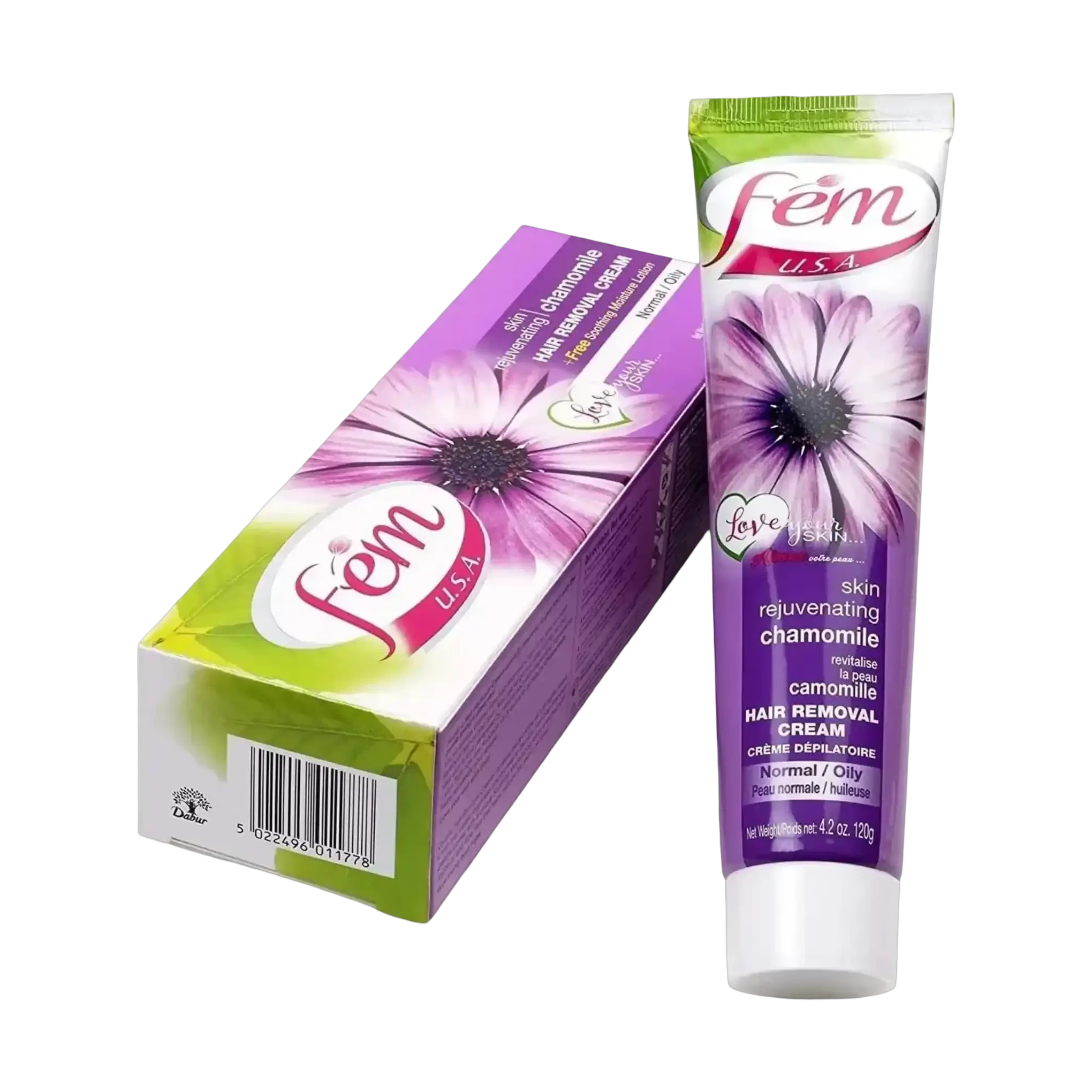 Fem Chamomile Hair Removal Cream soothes skin while gently removing unwanted hair 120g