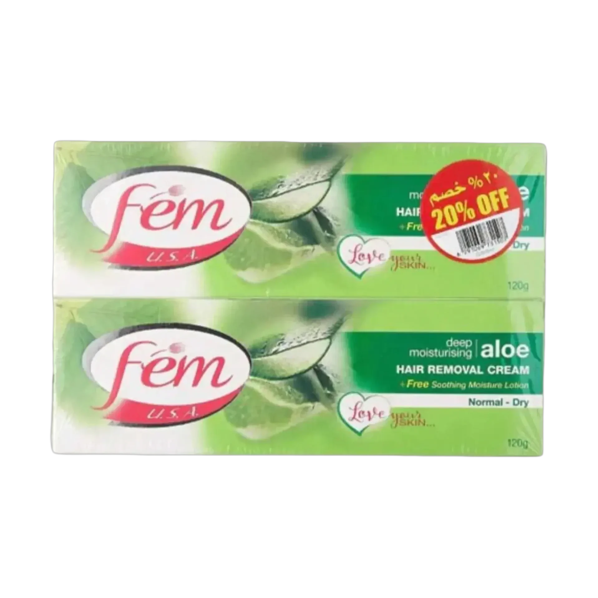 Fem Aloe Vera Hair Removal Cream gently moisturizes normal to dry skin 120g