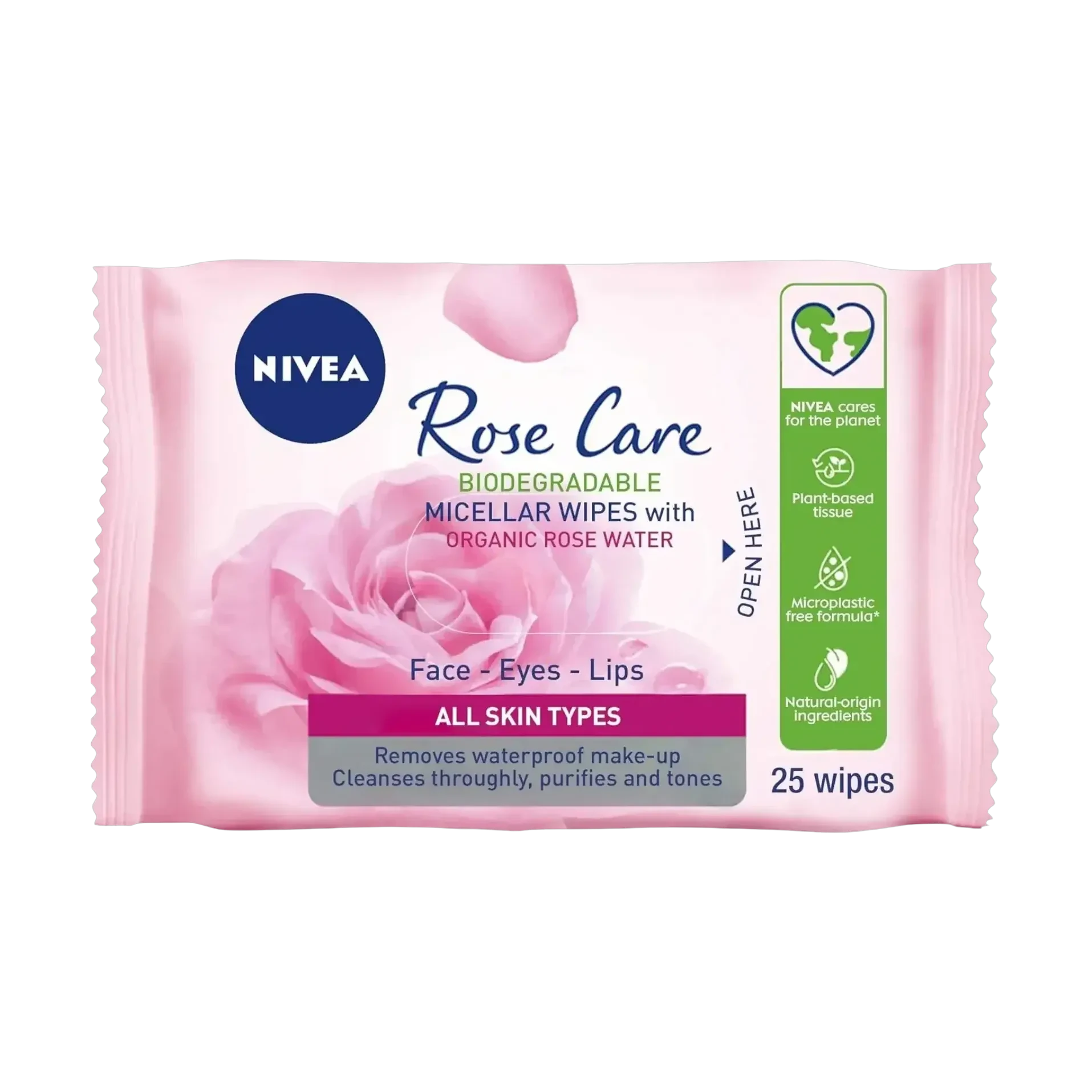 Nivea Rose Care Micellar Wipes with organic rose water 25 pieces