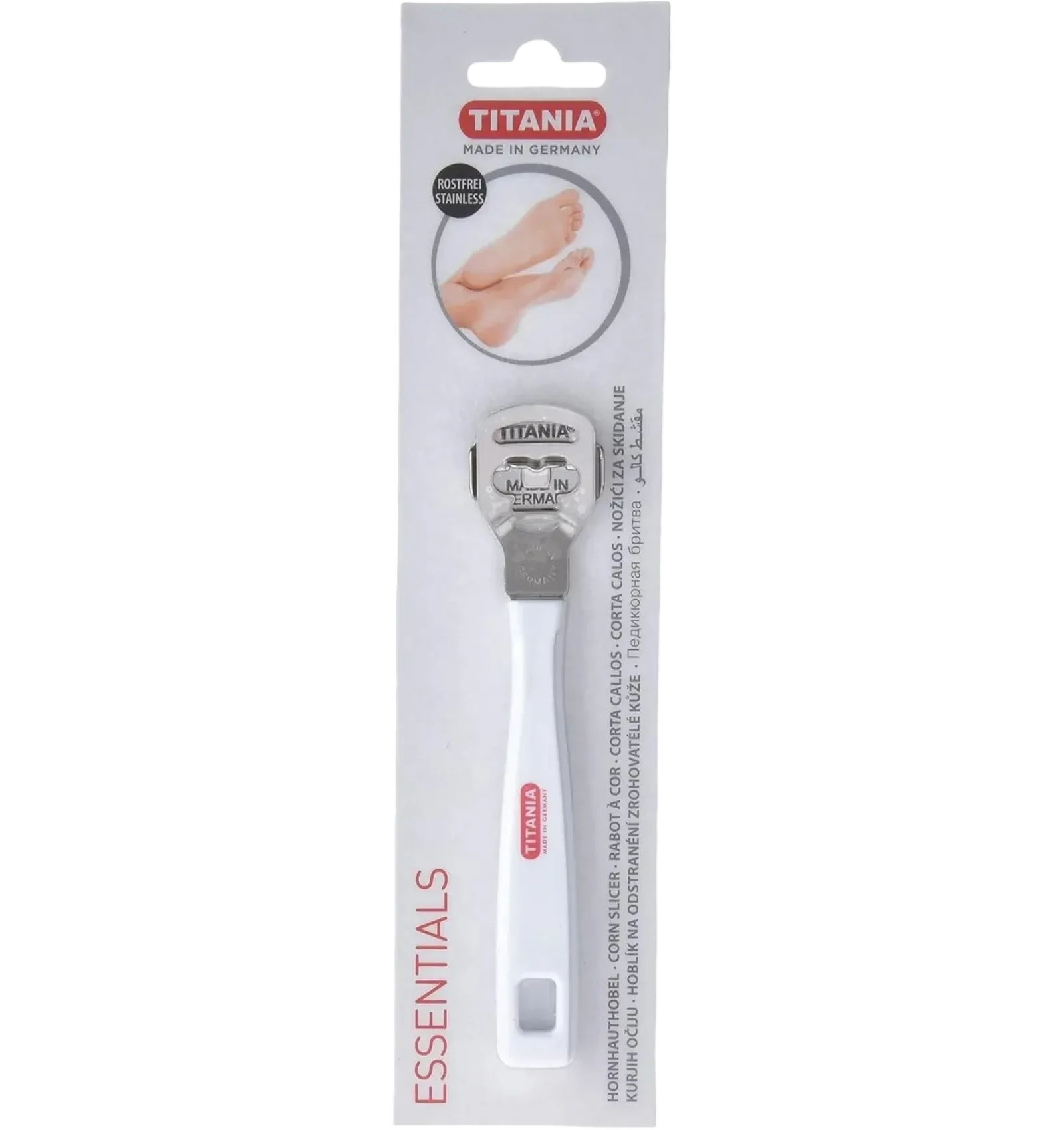 Titania steel corn slicer removes hard skin safely at home