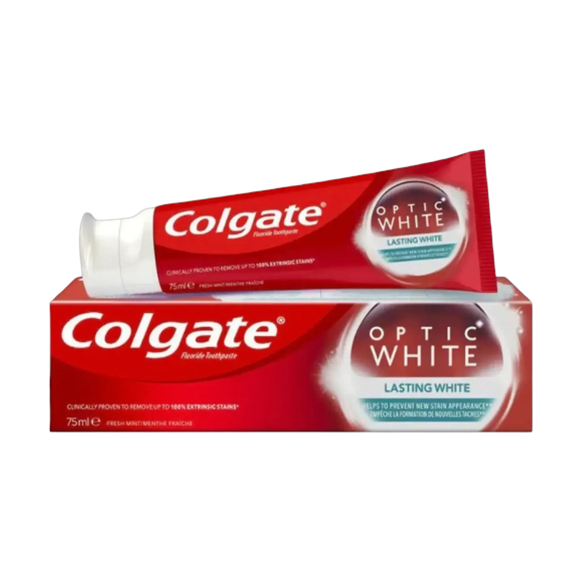 Colgate Optic White Lasting White Toothpaste delivers long lasting whiteness in 75ml
