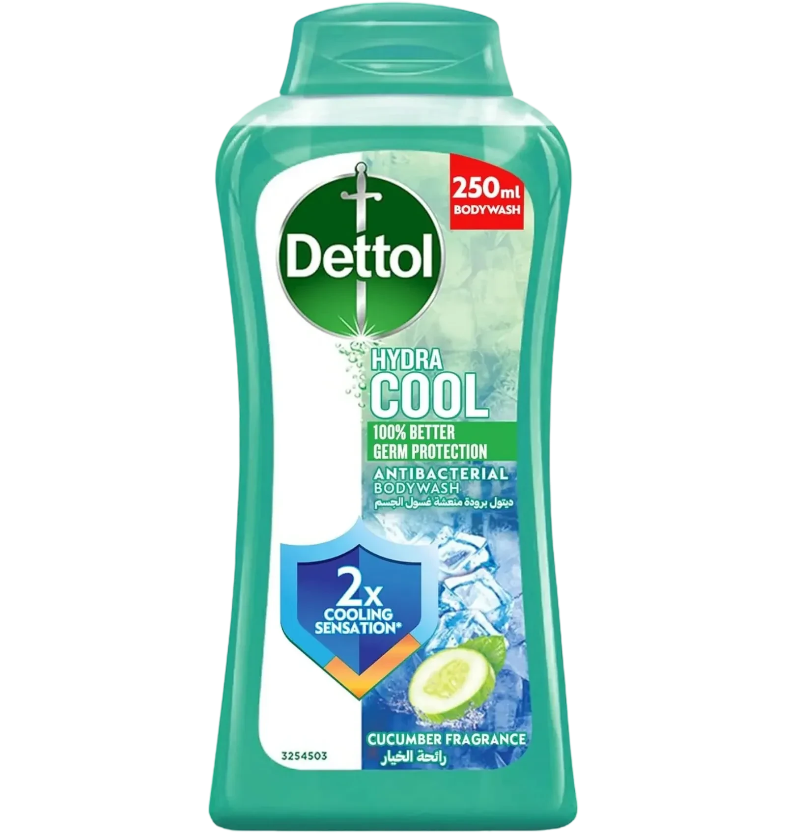 Dettol Hydra Cool Cucumber Body Wash 250ml offers antibacterial protection with a refreshing scent