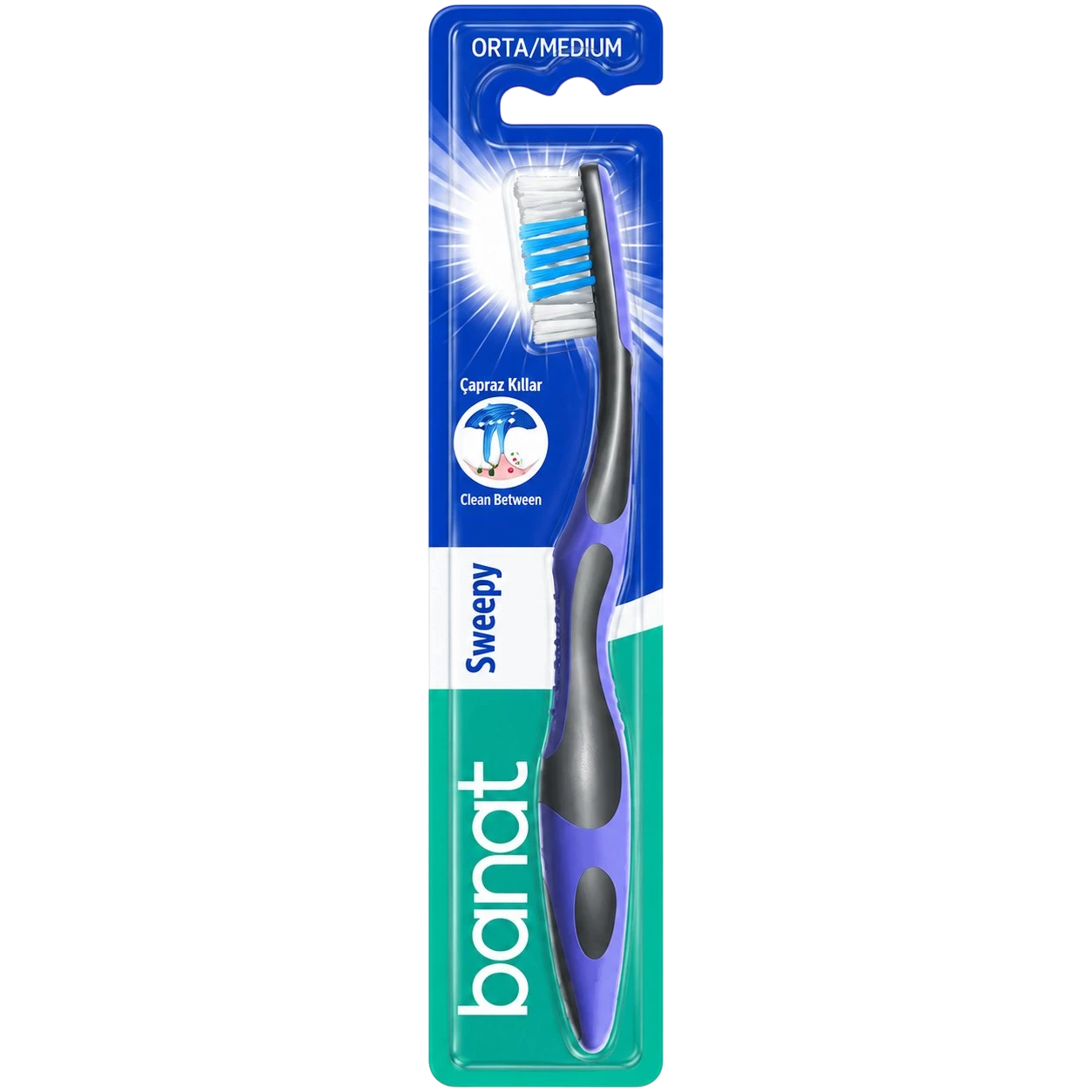 Banat Sweepy Medium Toothbrush with orange and white bristles
