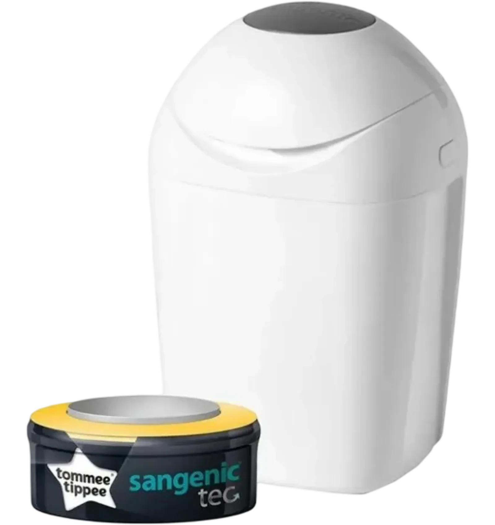 Tommee Tippee Sangenic Tech Diaper Disposal Bin seals odors with a simple twist White