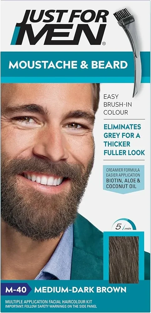 Just For Men Moustache and Beard dye Dark Medium Brown M-40 covers gray in minutes