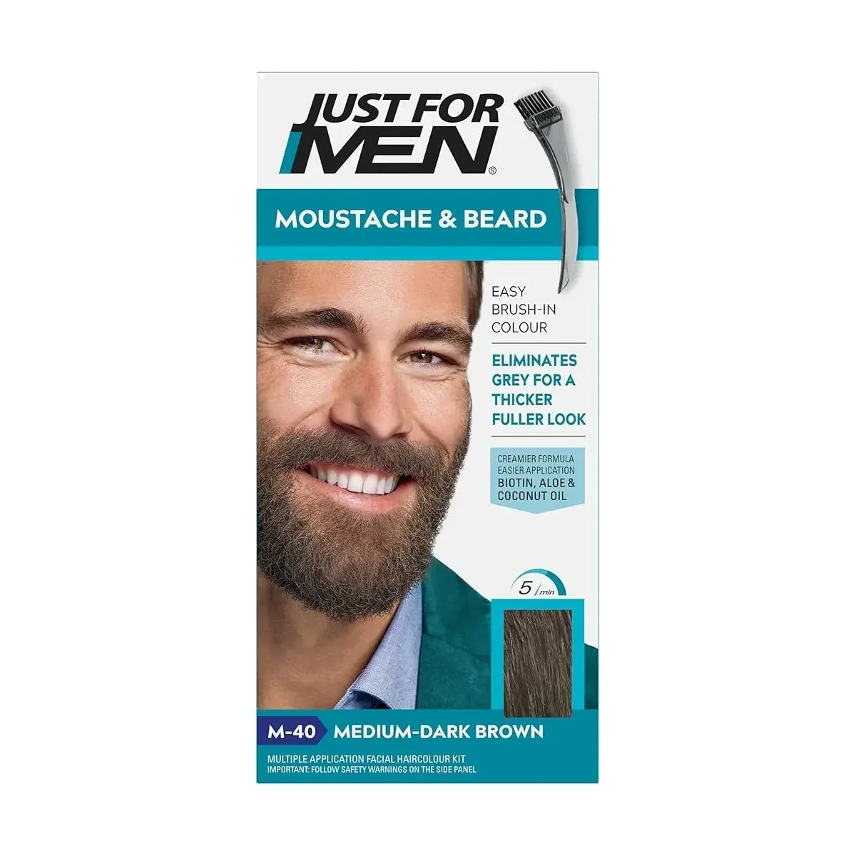 Just For Men Moustache and Beard dye Dark Medium Brown M-40 covers gray in minutes