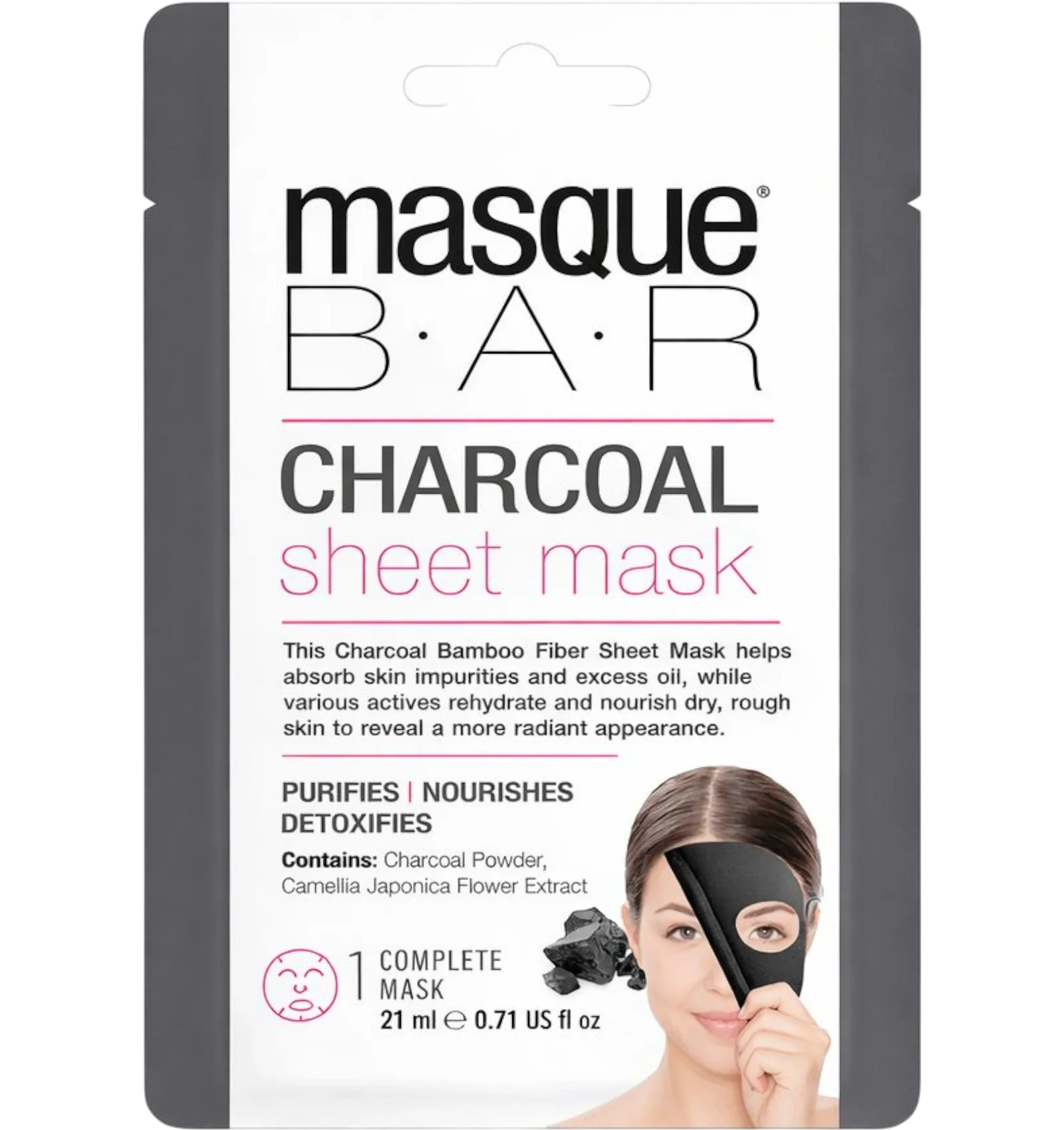 Masque Bar Charcoal Sheet Mask purifies skin and removes impurities 21ml