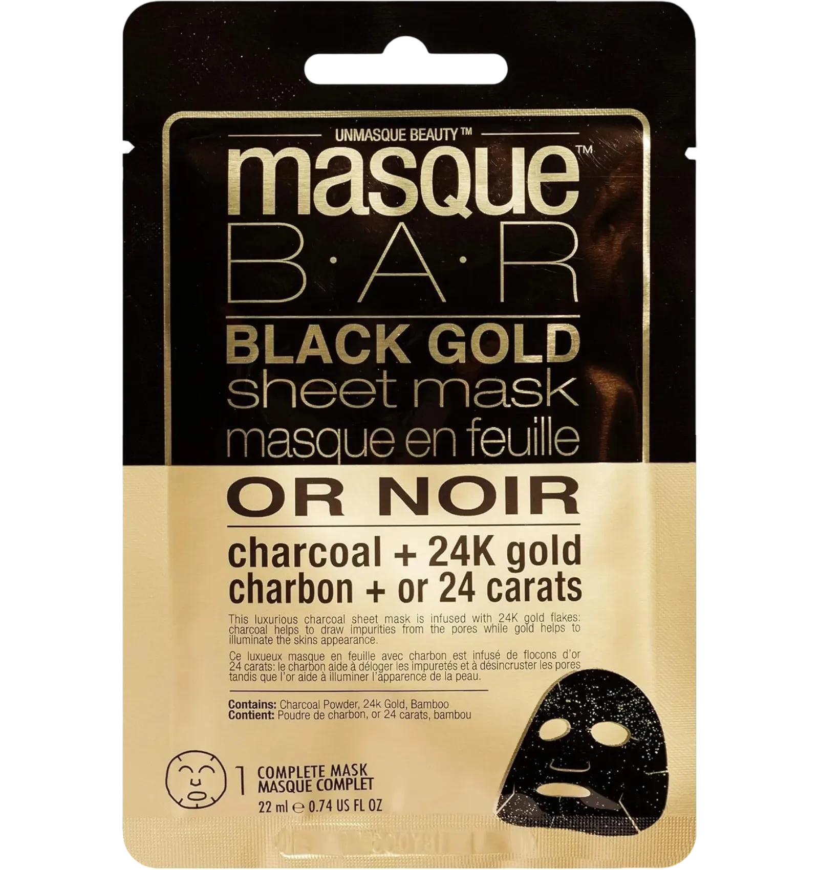 Masque Bar Black Gold Sheet Mask Charcoal + 24K Gold 22ml