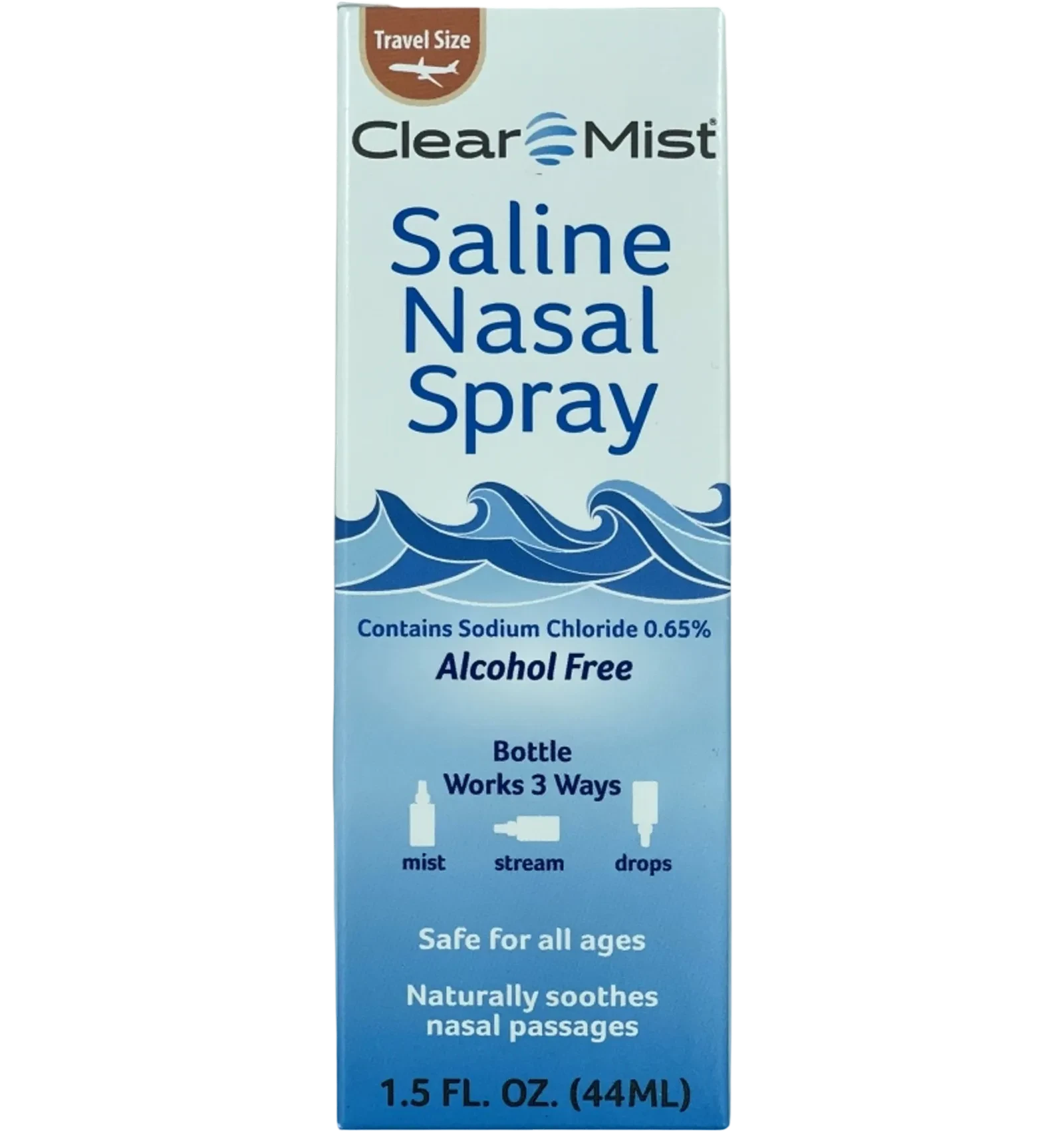 Clear Mist Saline Nasal Spray alcohol free travel size 44ml