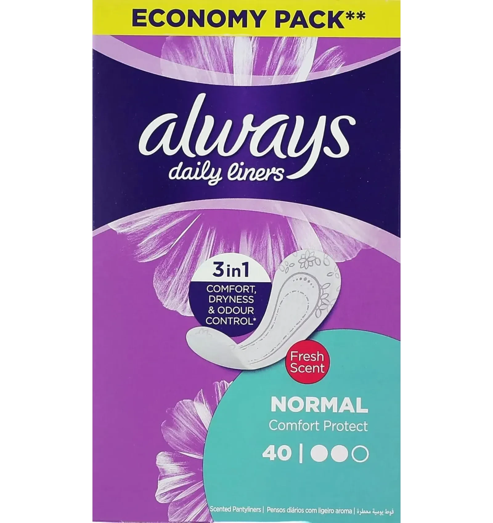 Always Daily Liners Normal Fresh offer 3 in 1 protection 40 pieces
