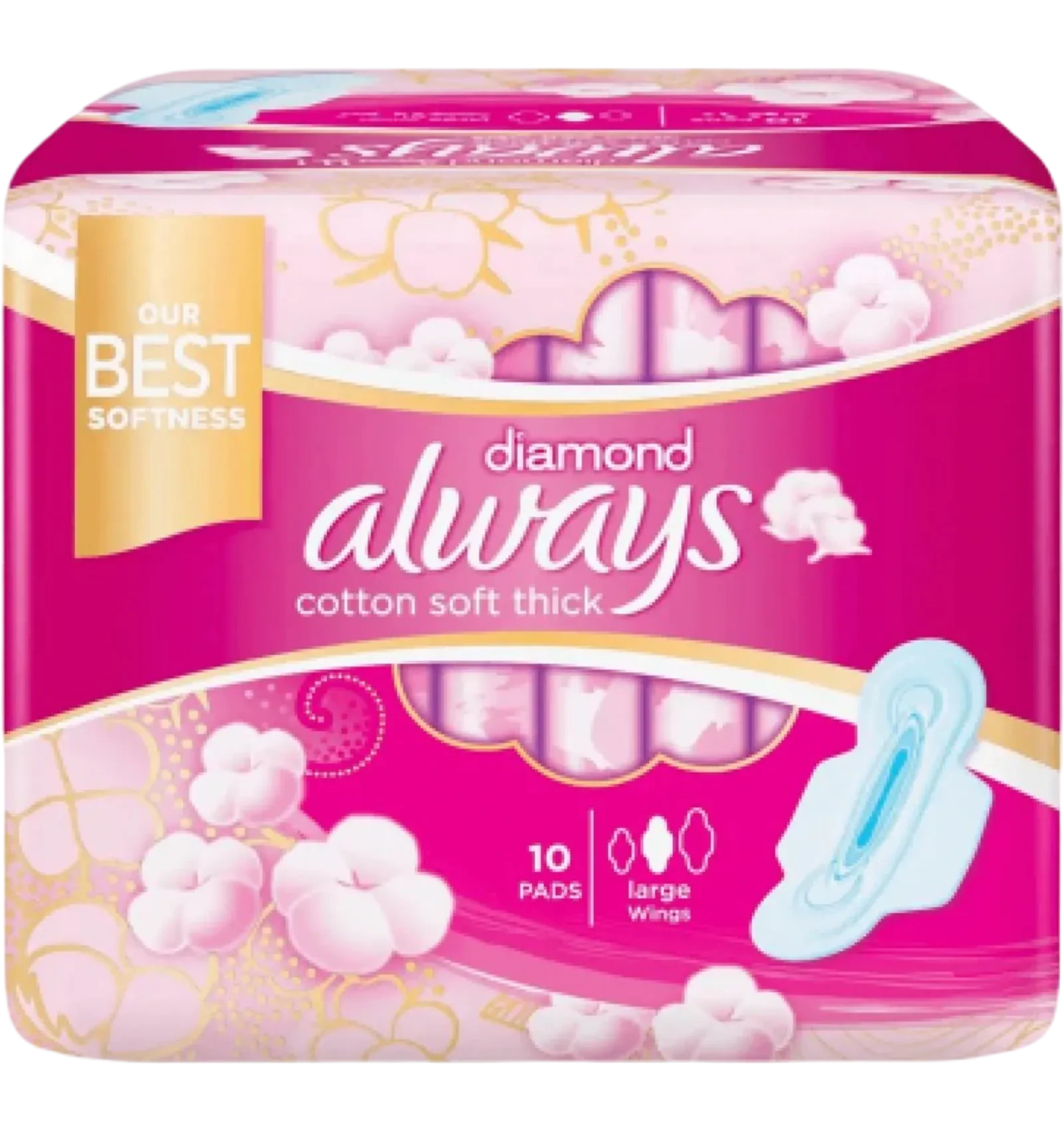 Always Diamond large cotton soft sanitary pads with wings 10 pieces