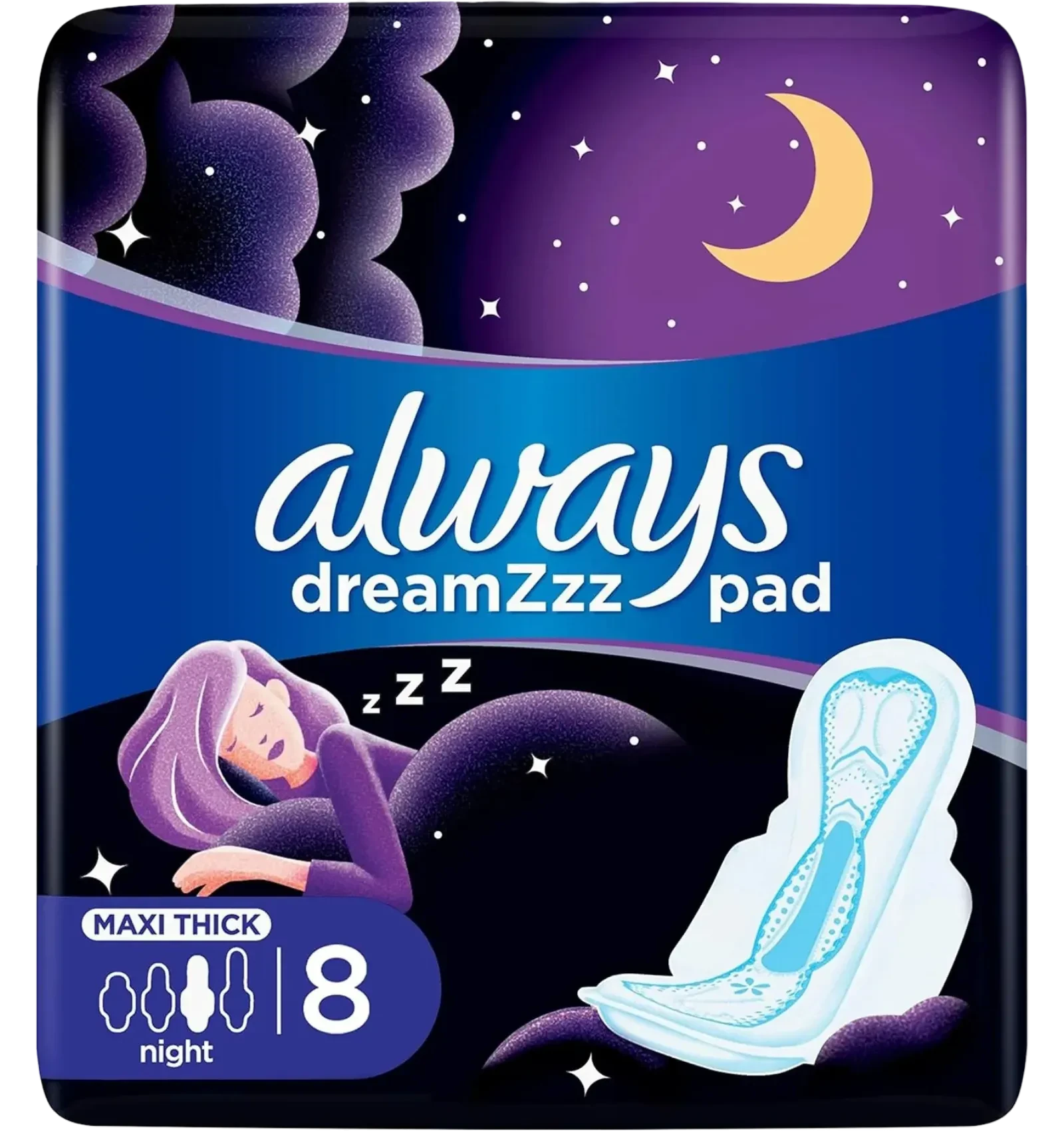 Always Night Maxi Thick Sanitary Pads with Wings 8 pieces for overnight protection