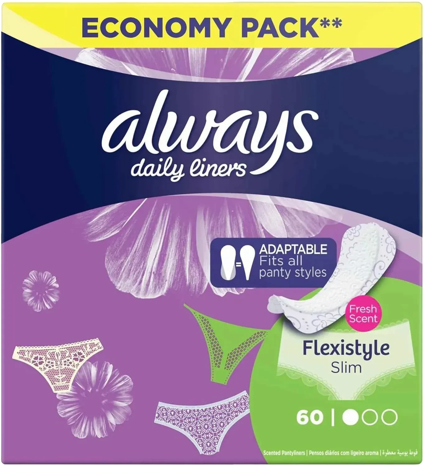 Always Daily Fresh Normal panty liners breathable economy pack of 60 pieces