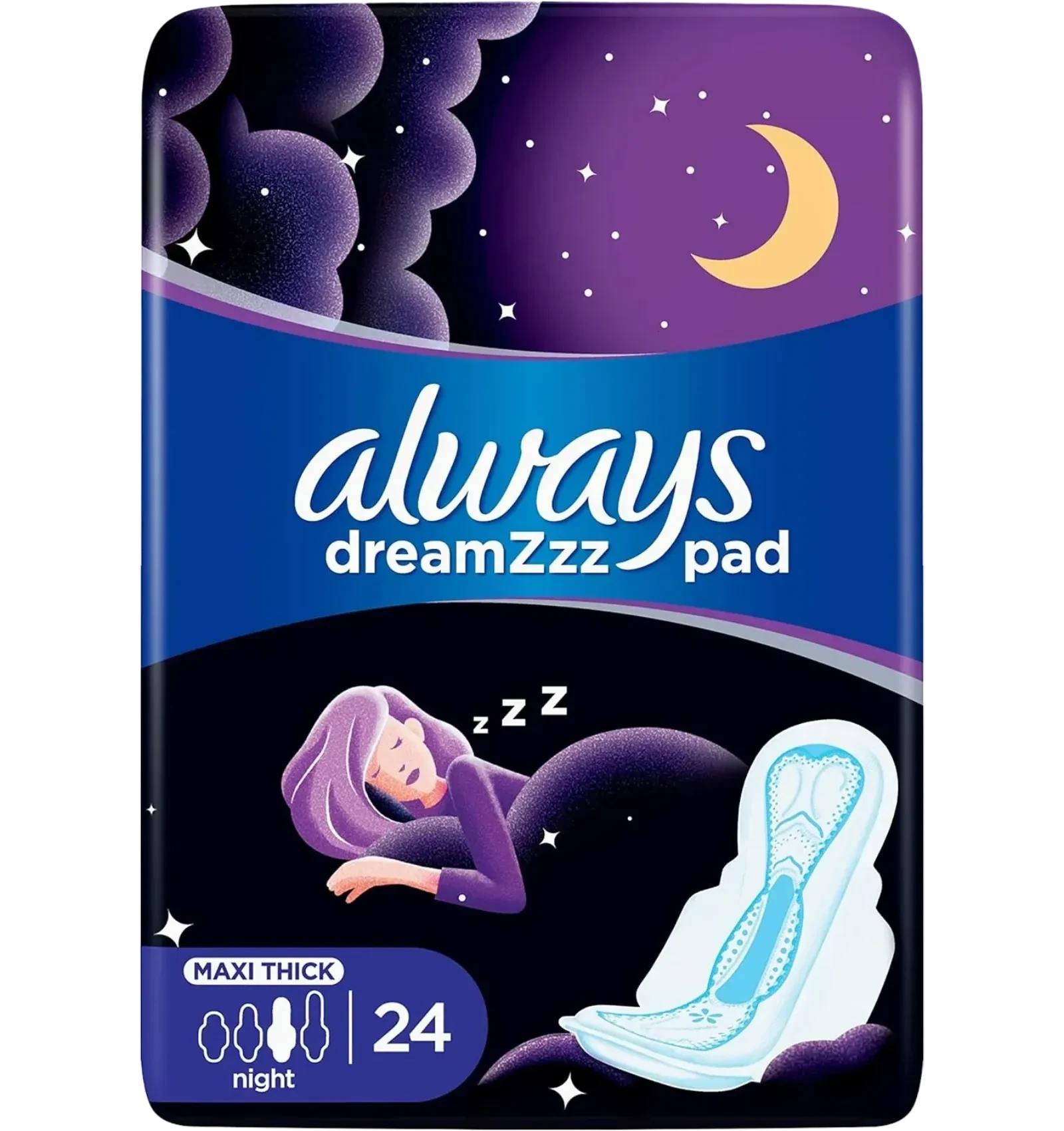 Always Night Maxi Thick Sanitary Pads with wings 24 pieces