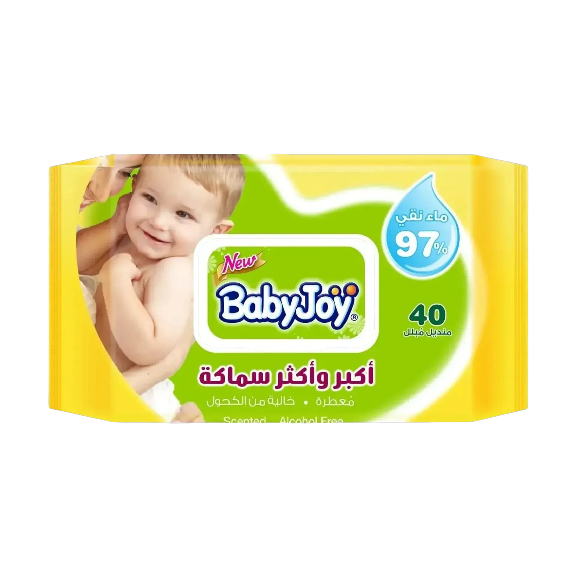 مناديل بيبي جوي المبللة للاطفال باللون الاصفر سميكة وكبيرة الحجم 40 قطعة