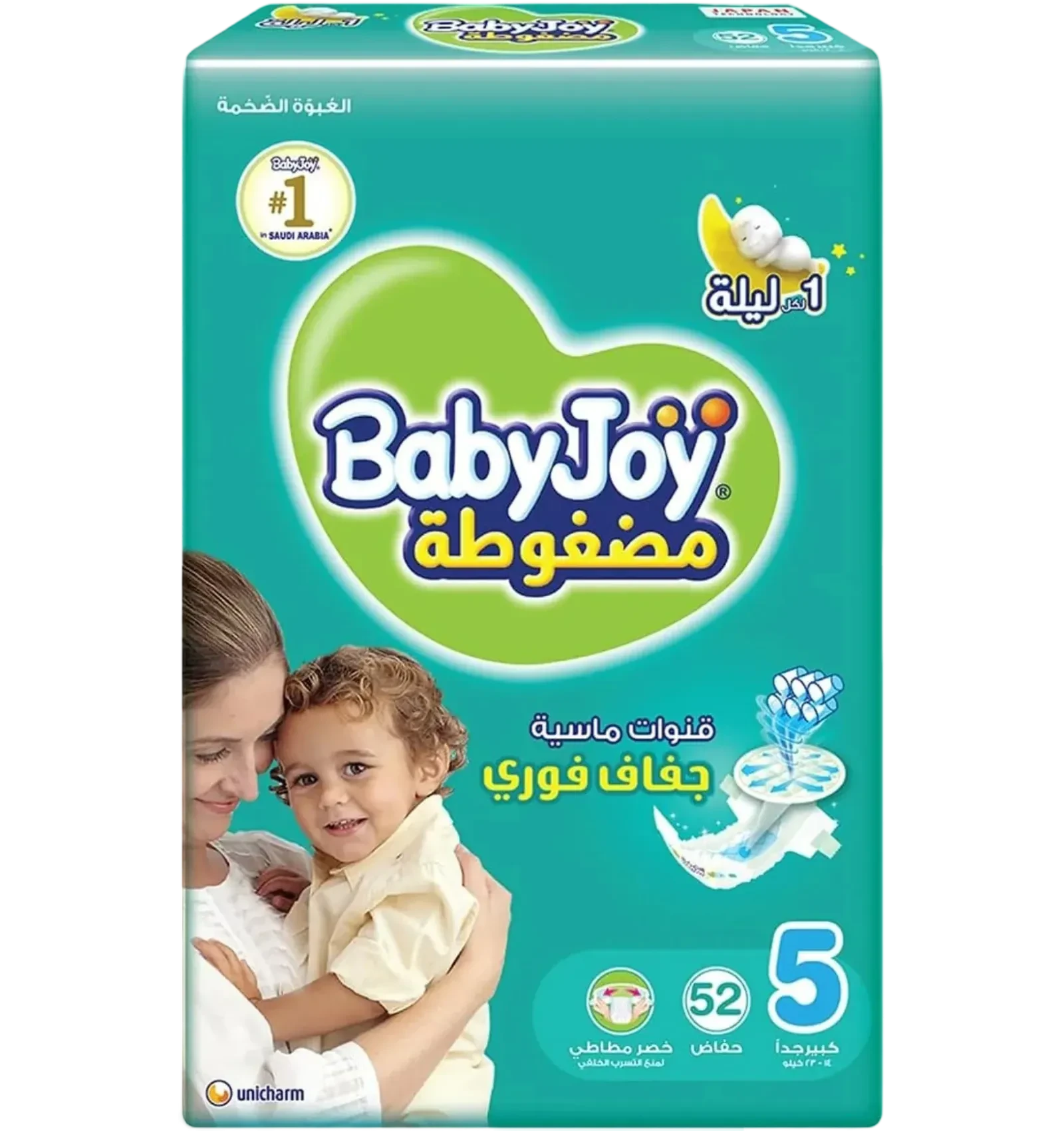 حفاضات بيبي جوي تيب جونيور مقاس 5 عبوة ميجا 52 حفاضة توفر جفافا طويلا